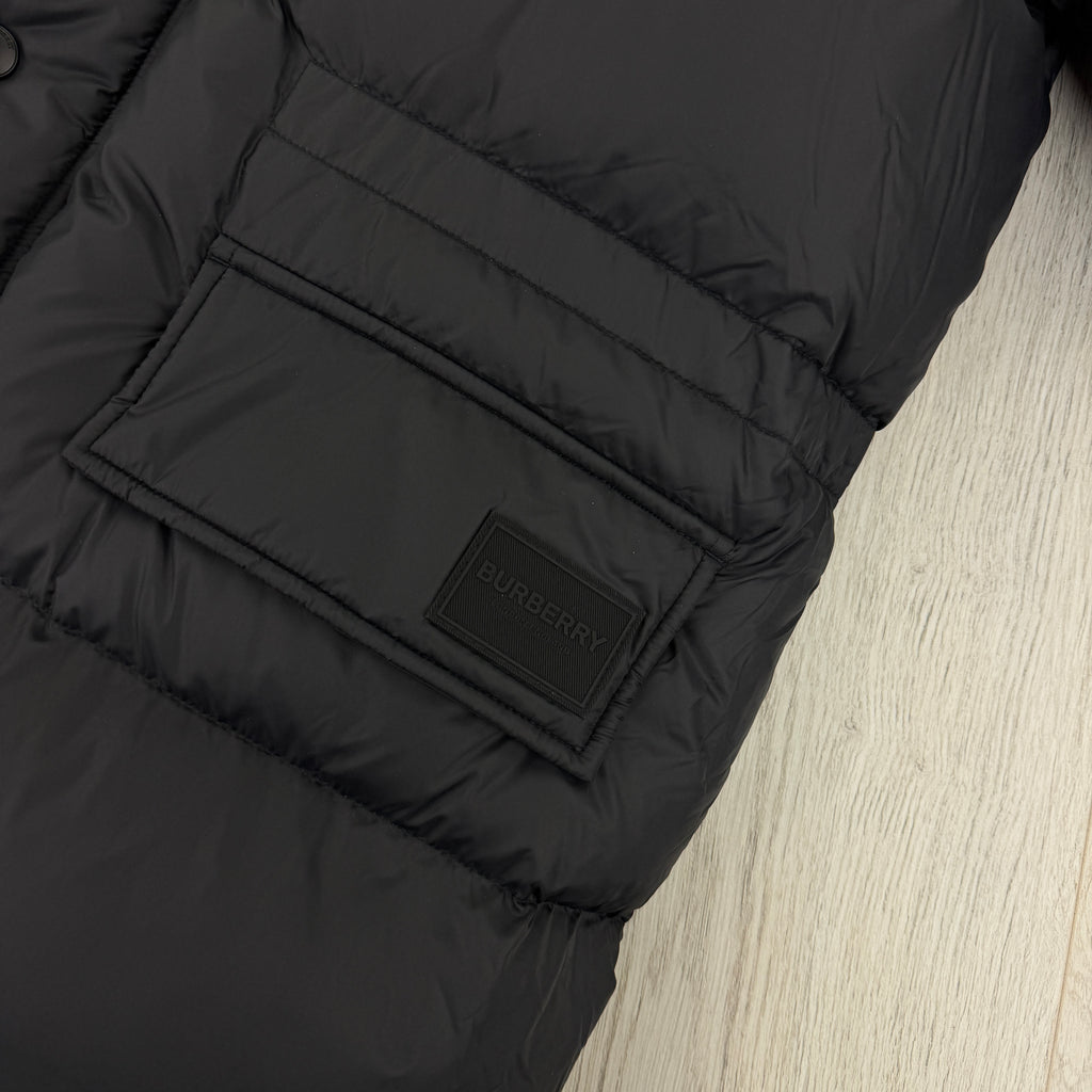 Burberry Men’s Haworth Hooded Check Black Down Jacket - Small (Fit Medium)