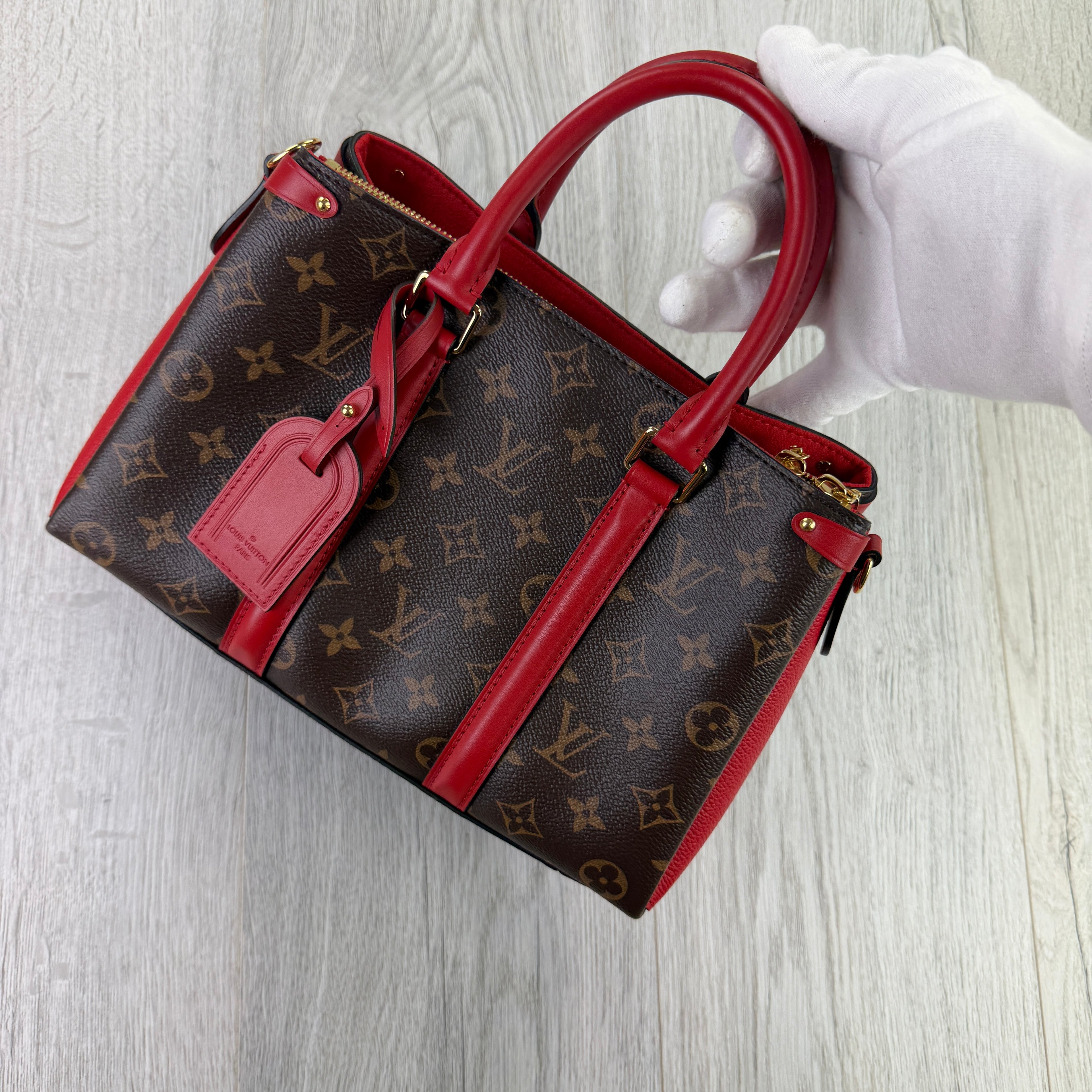 Louis Vuitton Women’s Soufflot Tote BB Brown/Red Canvas/Leather
