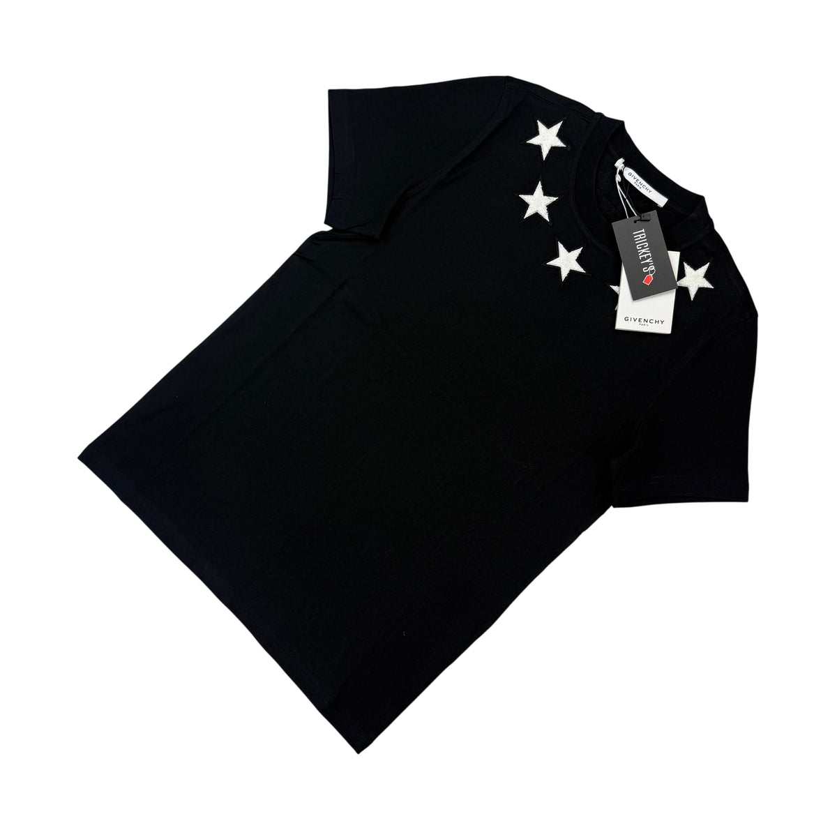 Givenchy Men's Black T-shirt Neckline White Stars – Trickey.store