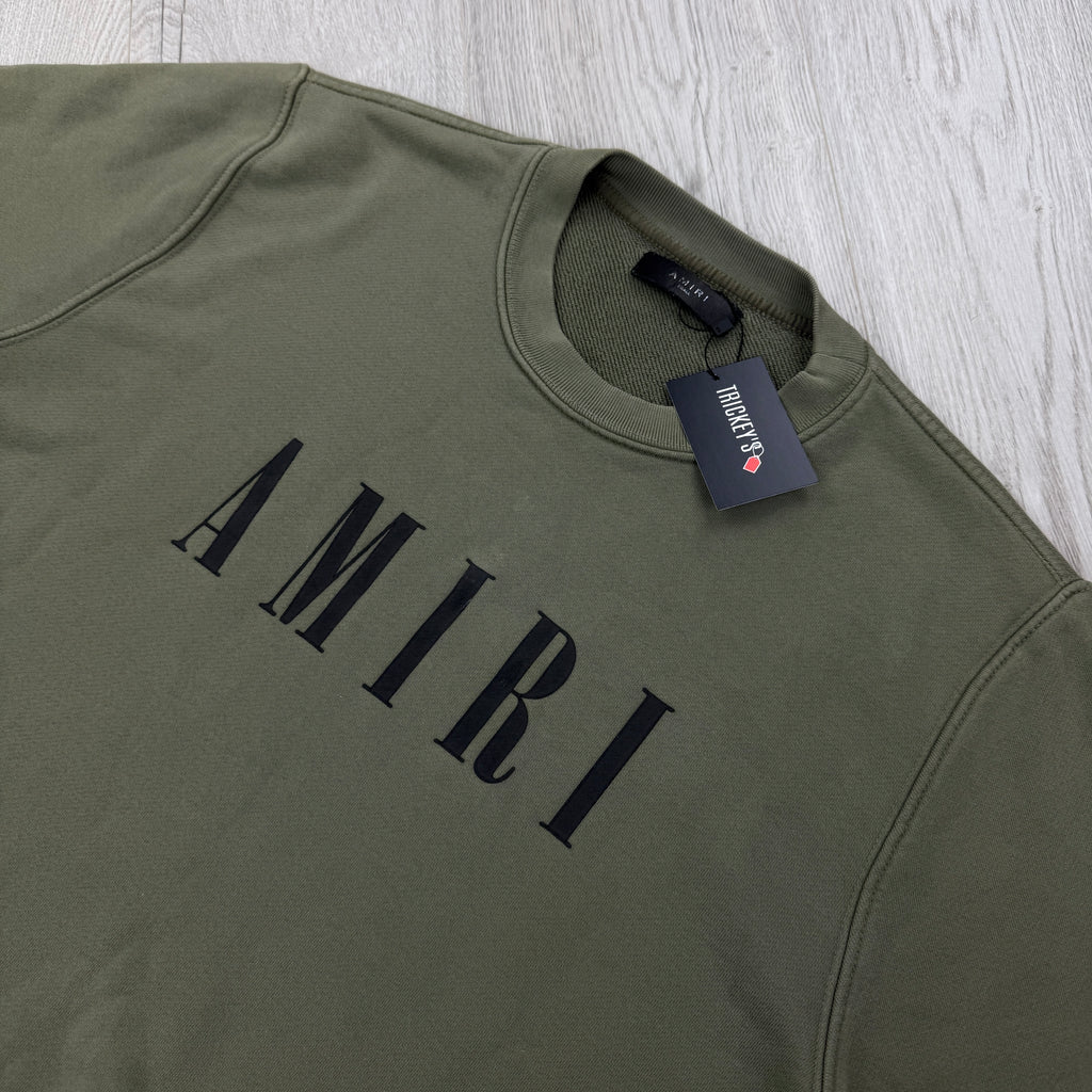 Amiri Men’s Khaki Crewneck Jumper Bar Logo - Small