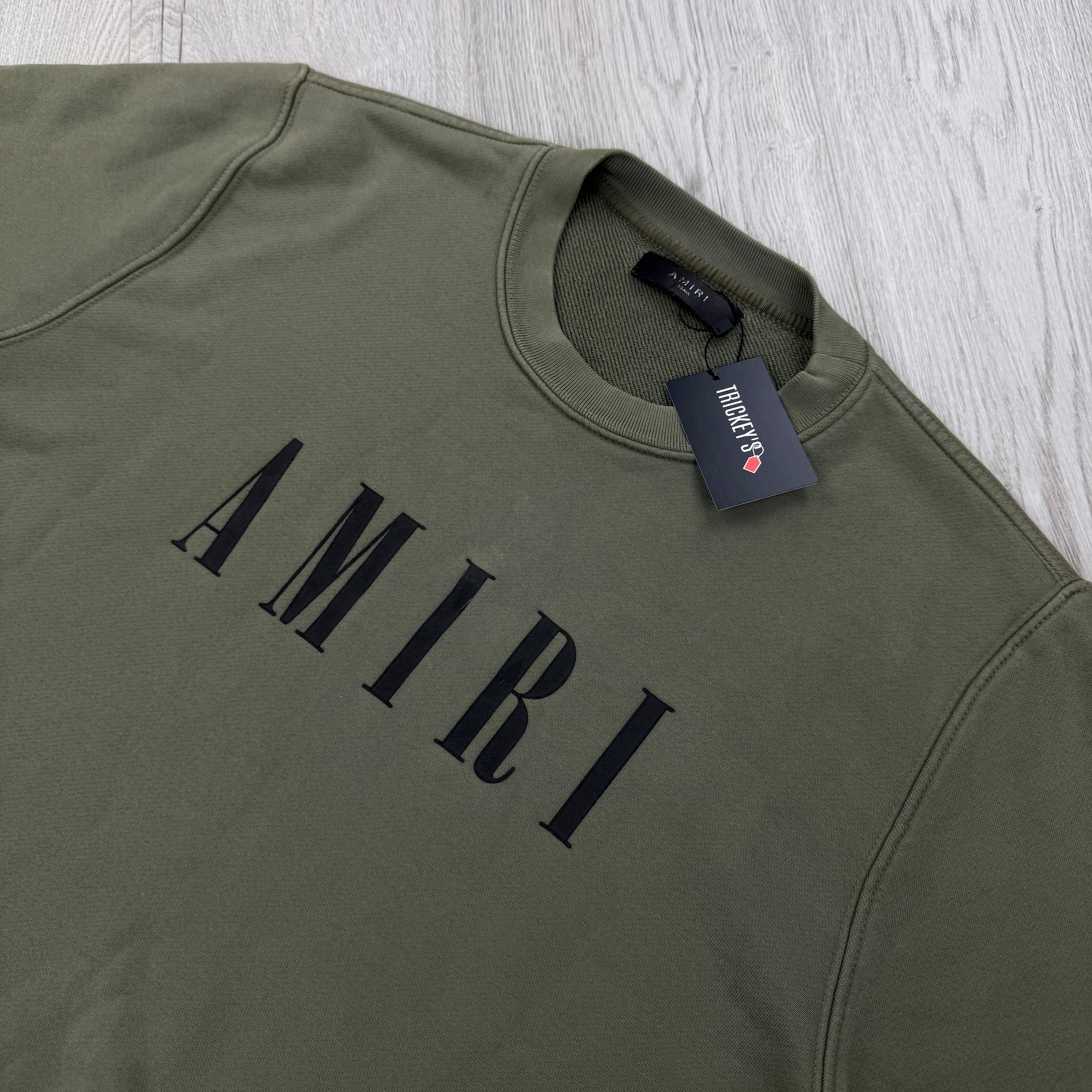 Amiri Men’s Khaki Crewneck Jumper Bar Logo - Small