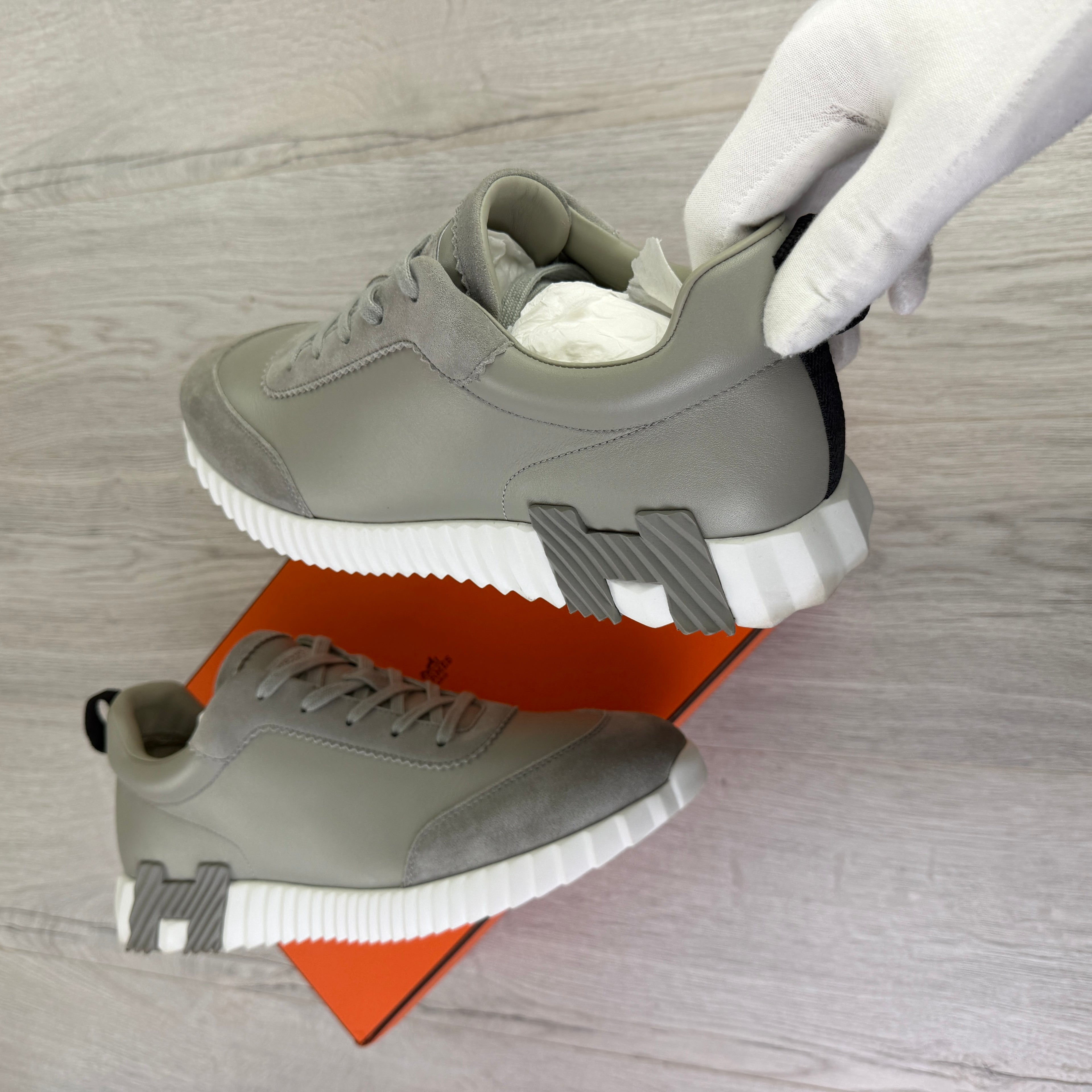 Hermes Men’s Grey Suede Bouncing Sneakers - Uk 11