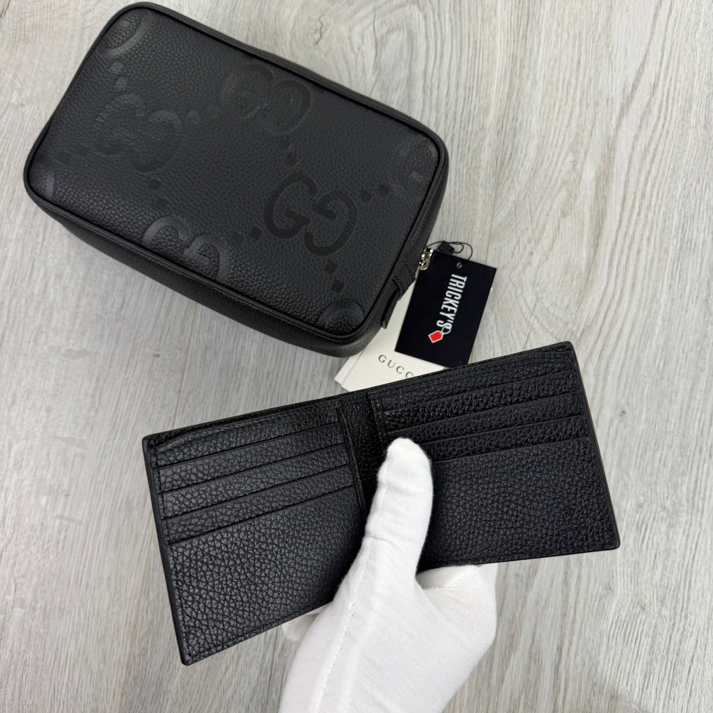 Gucci Jumbo GG Black Leather Toiletry / Travel Bag & Jumbo Wallet