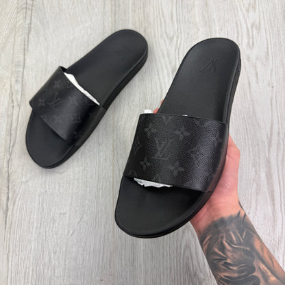 Louis Vuitton Men’s Black Leather Sliders - Uk 9