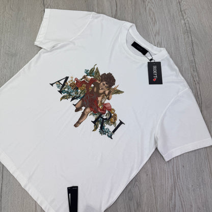 Amiri Men’s White Cherub Logo T-shirt - Medium Oversized