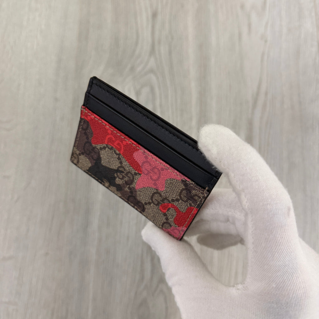 Gucci GG Pink/Red Camo Canvas Card Holder