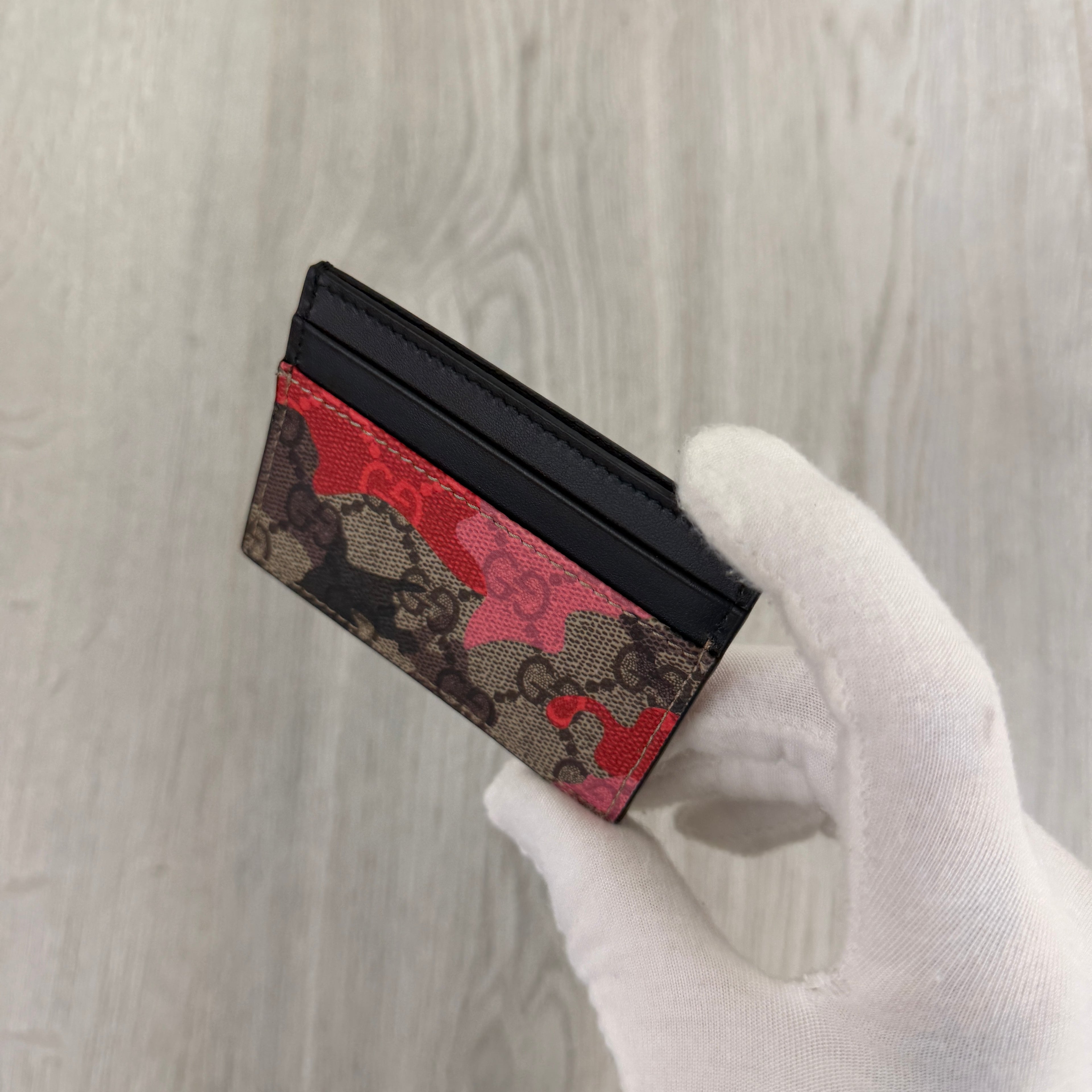 Gucci GG Pink/Red Camo Canvas Card Holder