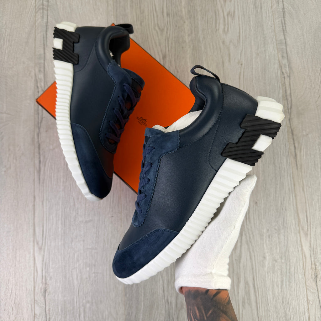 Hermes Men’s Navy Leather Bouncing Sneakers - Uk 11