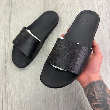 Louis Vuitton Men’s Black Leather Sliders - Uk 9