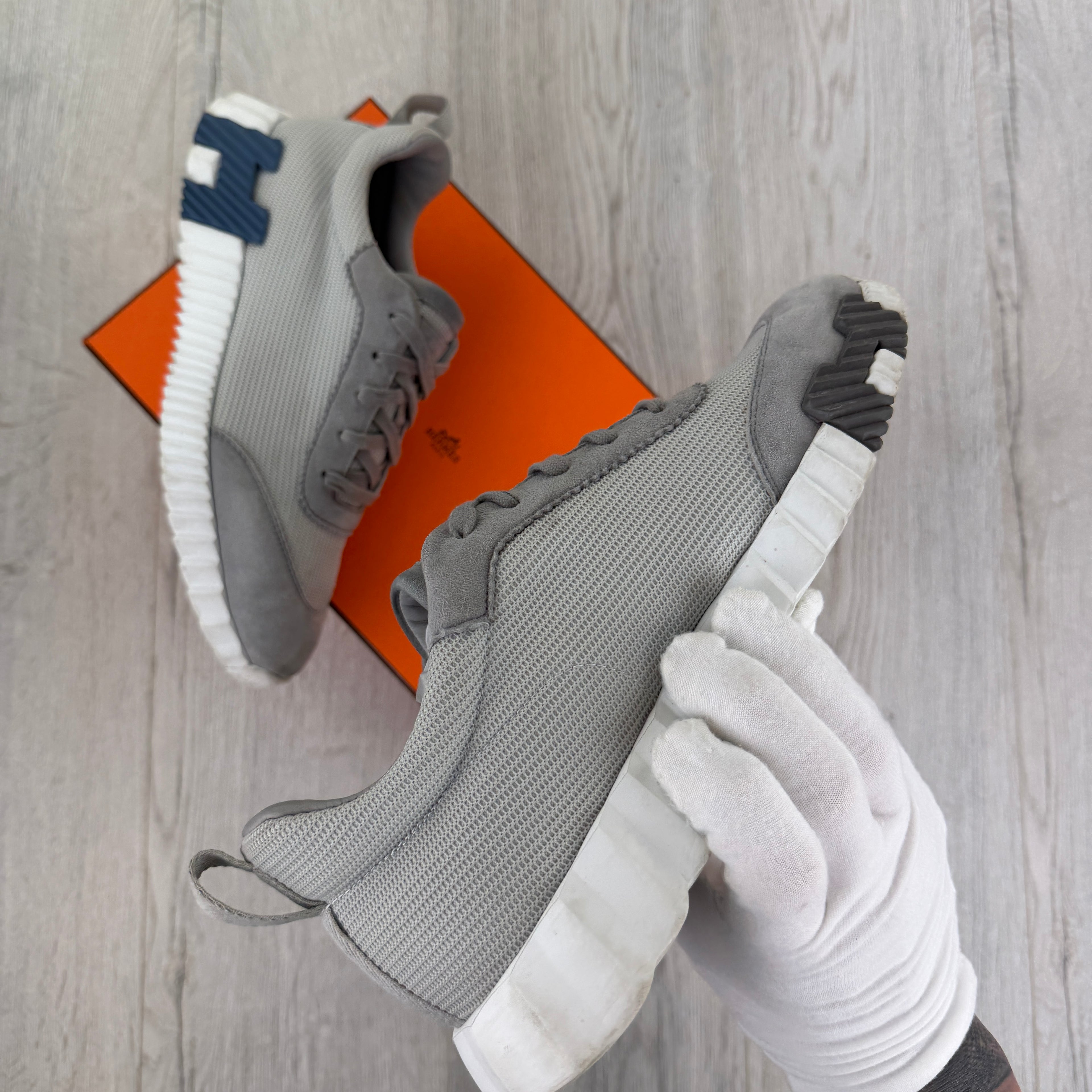 Hermes Men’s Grey Suede Bouncing Sneakers - Uk 8