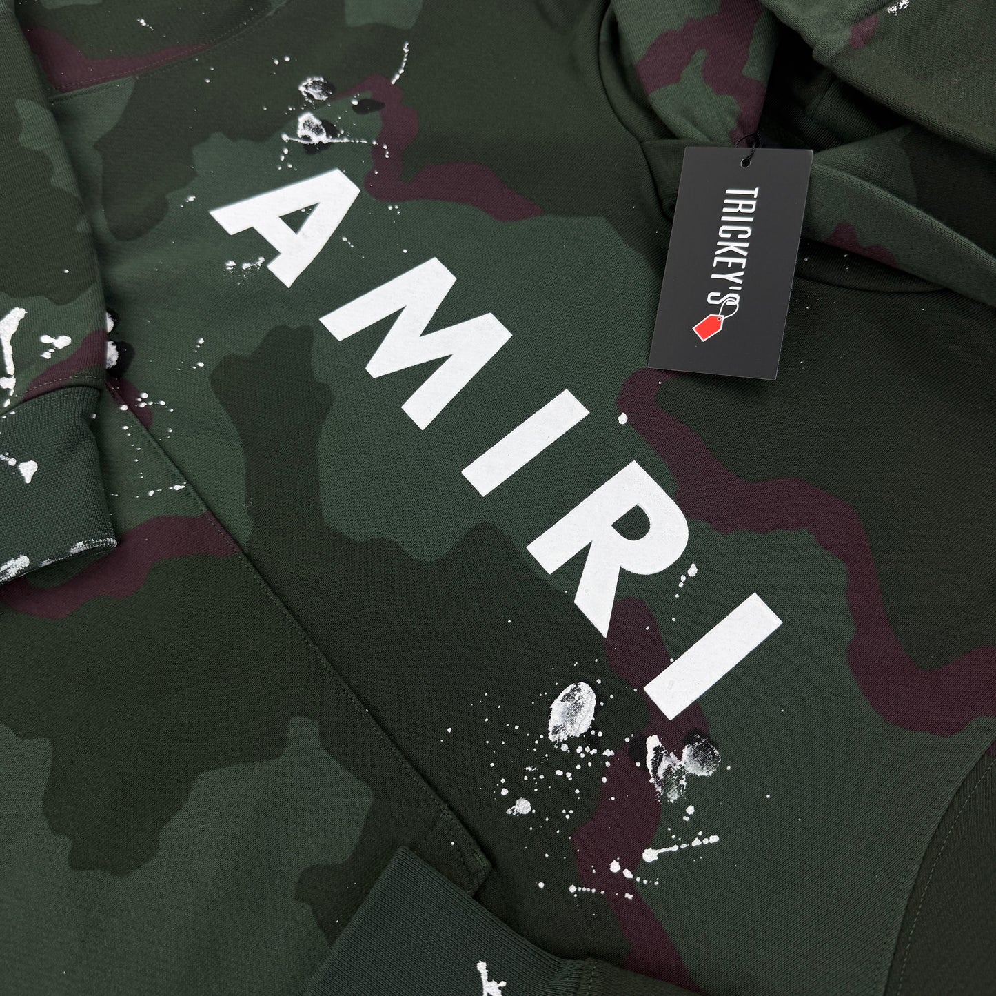 Amiri Men’s Green Camo Distressed Pullover Hoodie