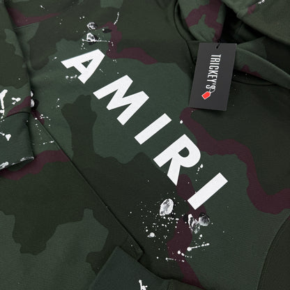 Amiri Men’s Green Camo Distressed Pullover Hoodie