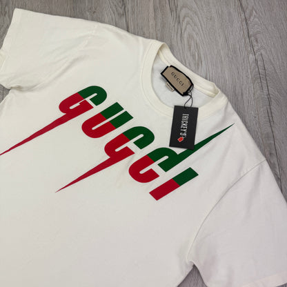 Gucci Men’s Off White Blade Print Logo T-shirt - Small Oversized
