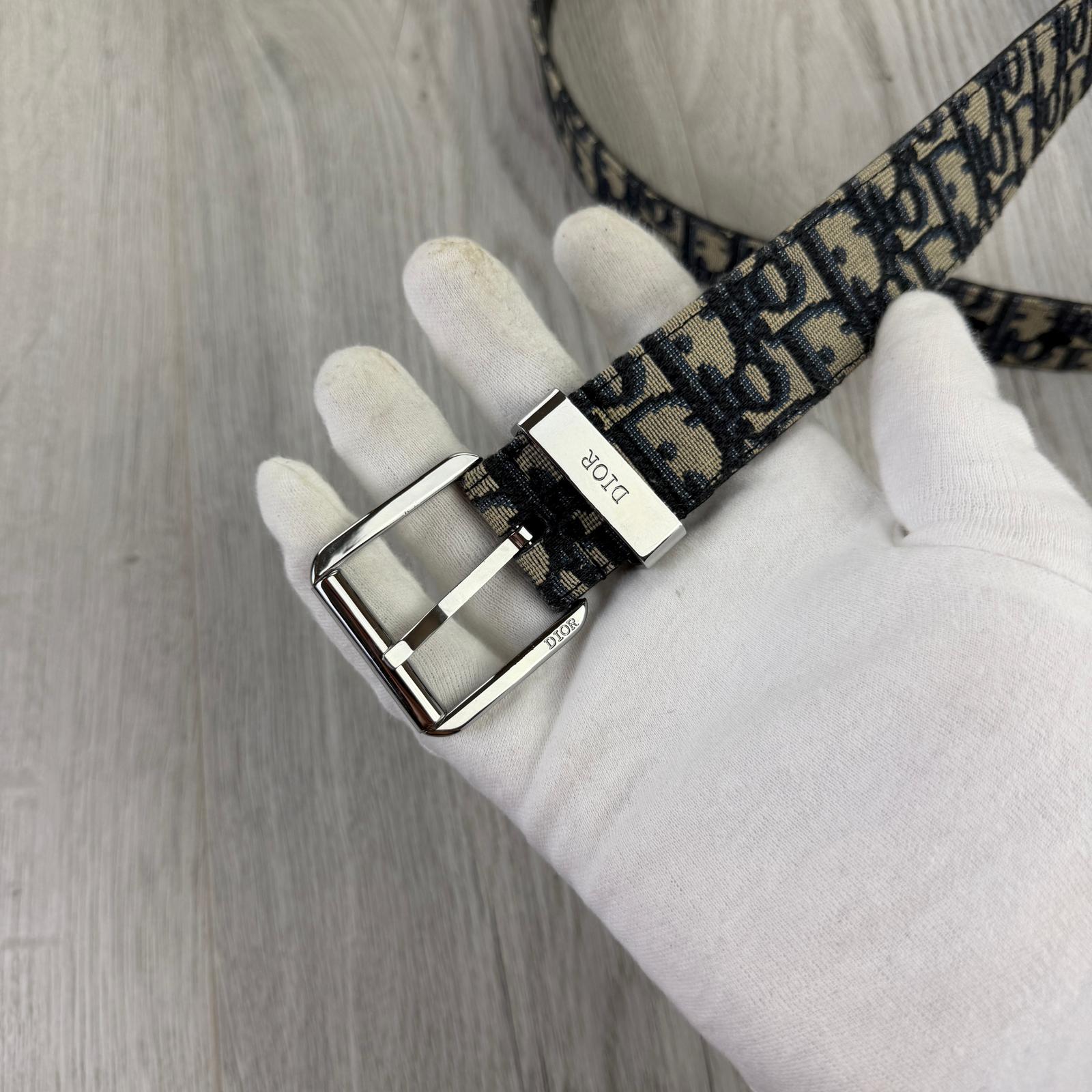 Dior Men’s Oblique Belt With Silver Buckle - 90 (Uk 30 -34)