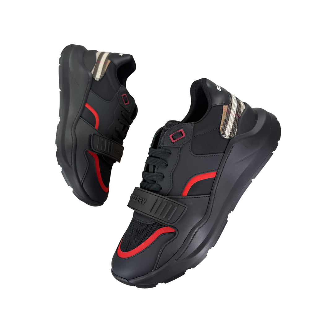 Burberry Men’s Black & Red Ramsey Check Trainers