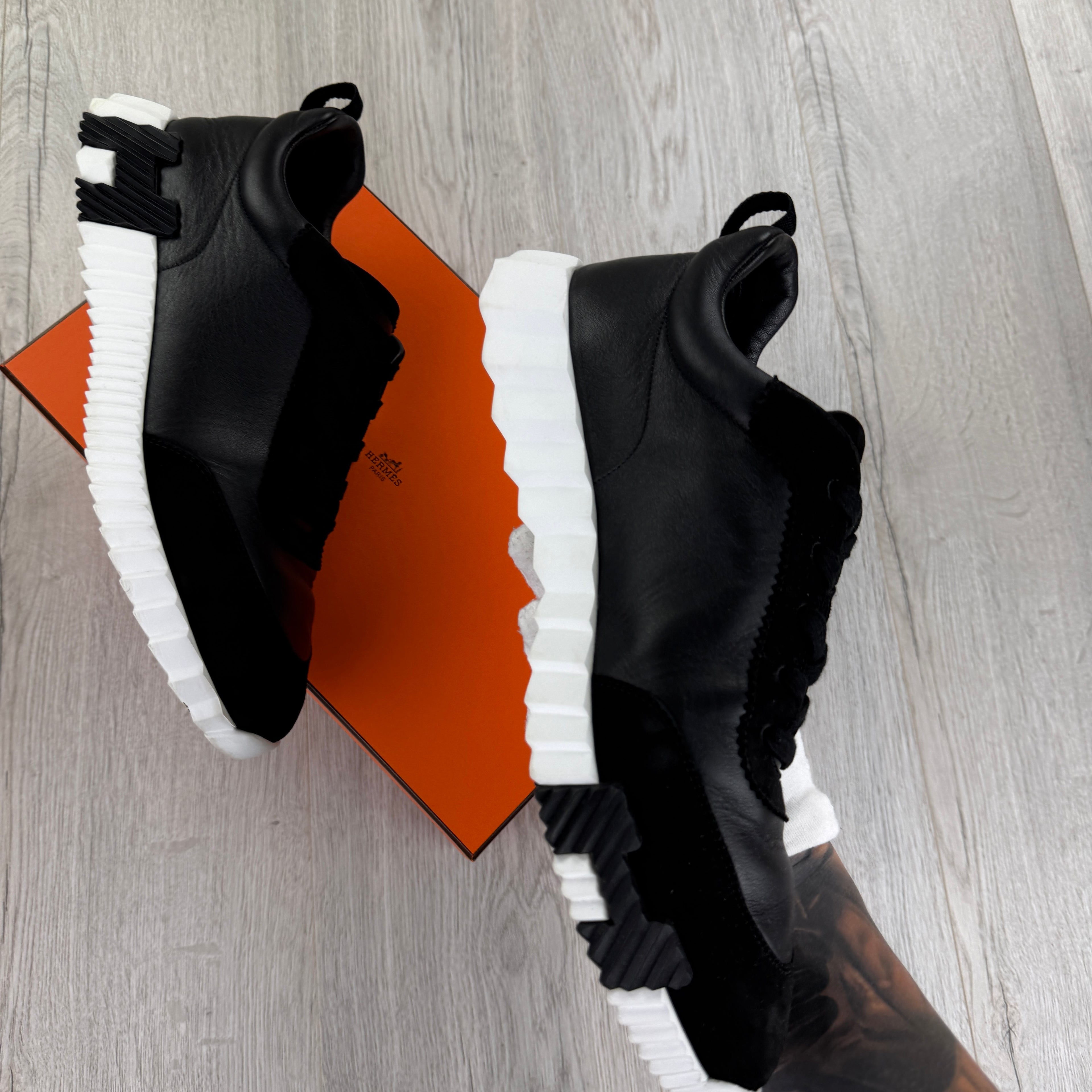 Hermes Men’s Black & White Bouncing Sneakers - 46 (Fit 11.5)