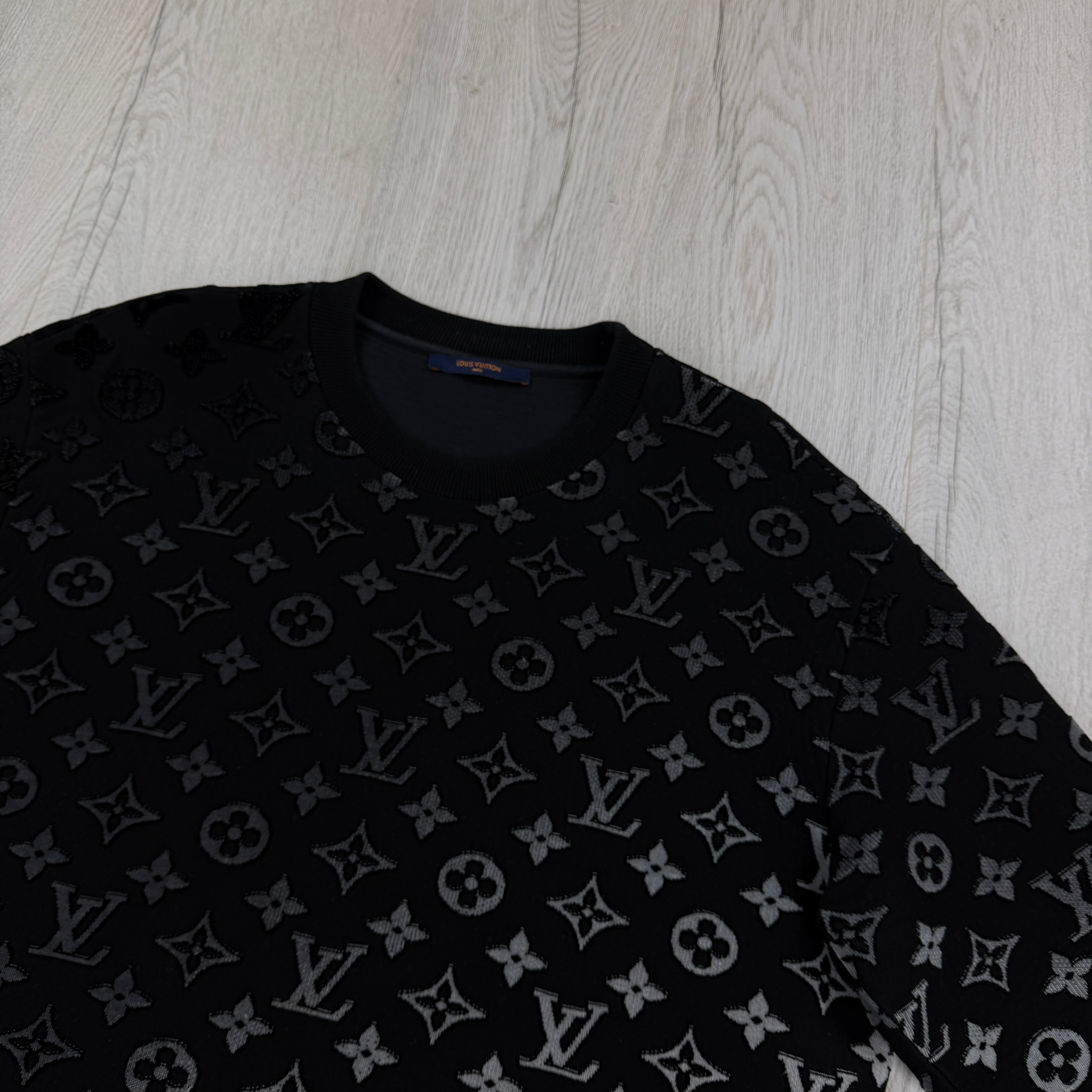 Louis Vuitton Men’s Black & White Monogram Jacquard Crewneck Jumper - XL