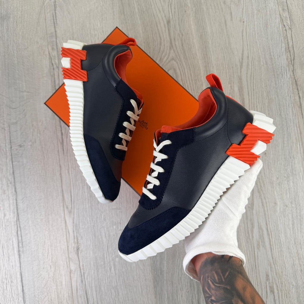 Hermes Men’s Navy Orange Bouncing Sneakers - 42 (Fit Uk 8)