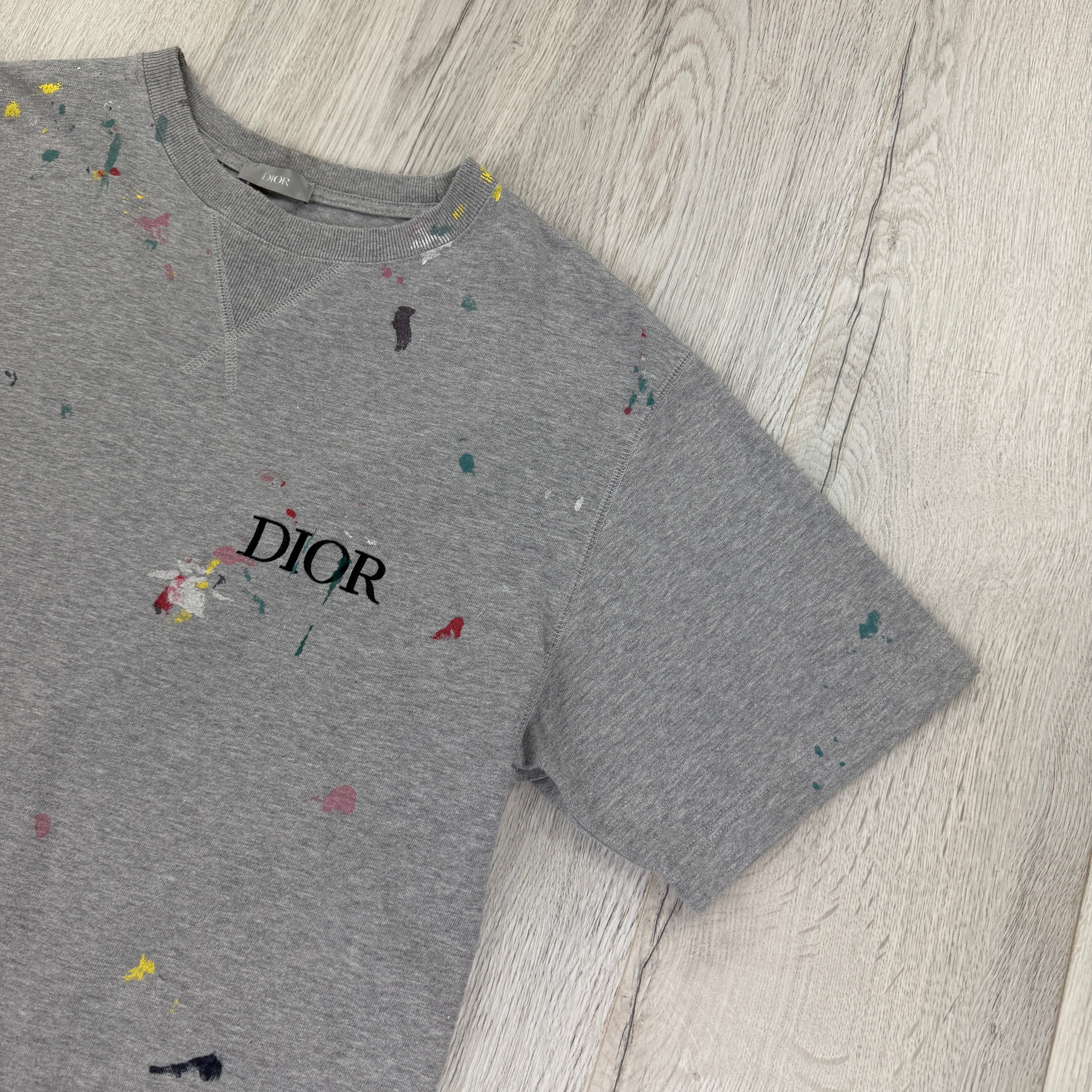 Dior Men's Grey Paint Splattered T Shirt - Large – Trickey.store