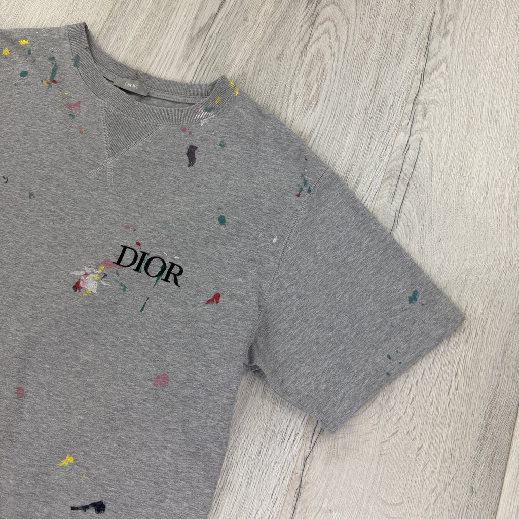 Dior Men’s Grey Paint Splattered T Shirt - Large