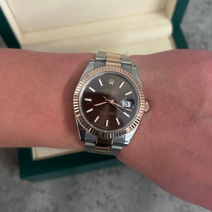 Rolex Men’s Datejust Steel & Rose Watch (Chocolate Face) - 2020
