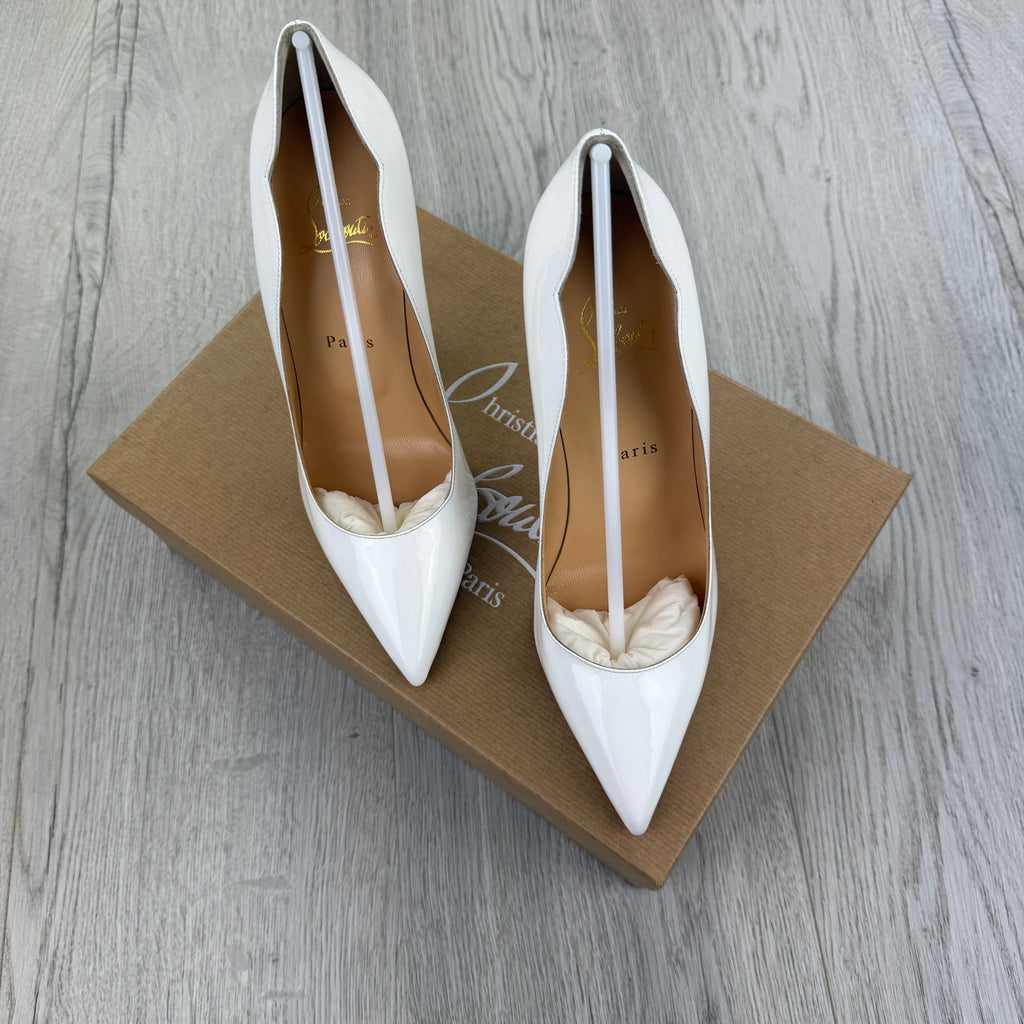 Christian Louboutin Women’s White Kate 120 Patent Leather Pumps
