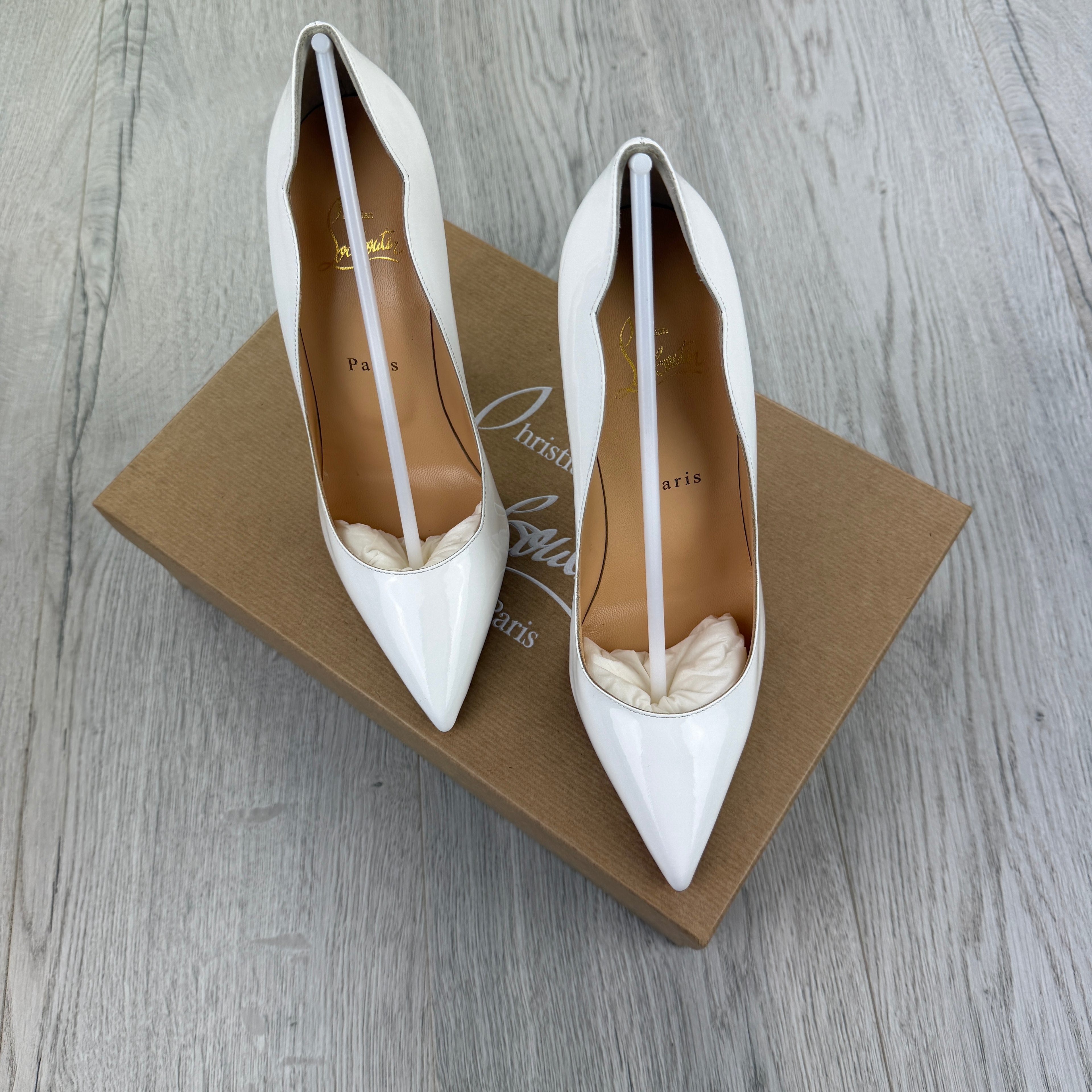 Christian Louboutin Women’s White Kate 120 Patent Leather Pumps