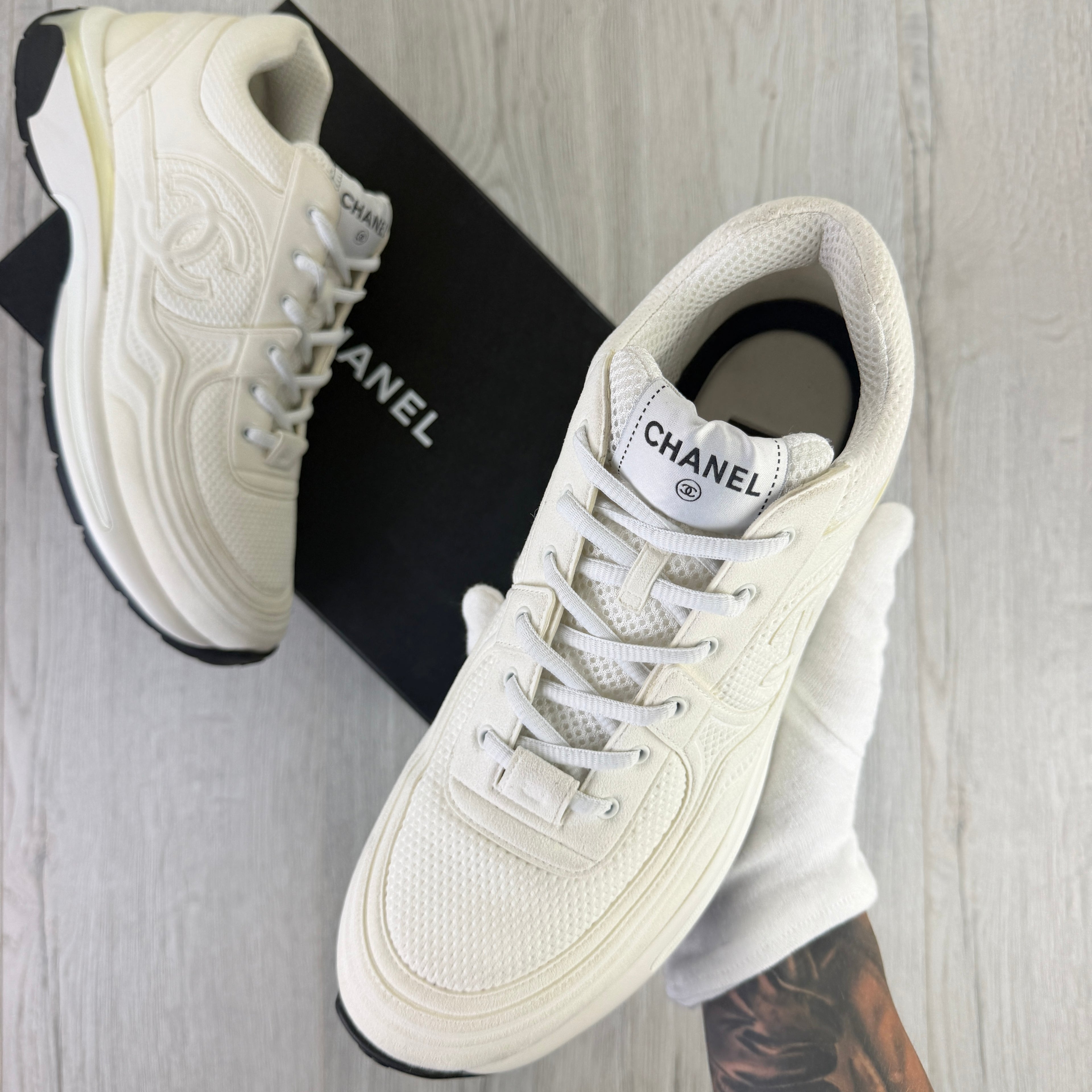Chanel Men’s White CC Runners - Uk 11
