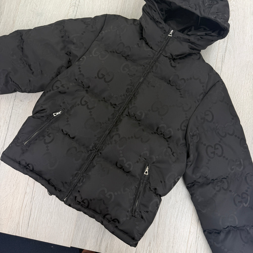 Gucci Men’s Jumbo GG Hooded Jacquard Nylon Puffer Jacket - Size 44 (Small)