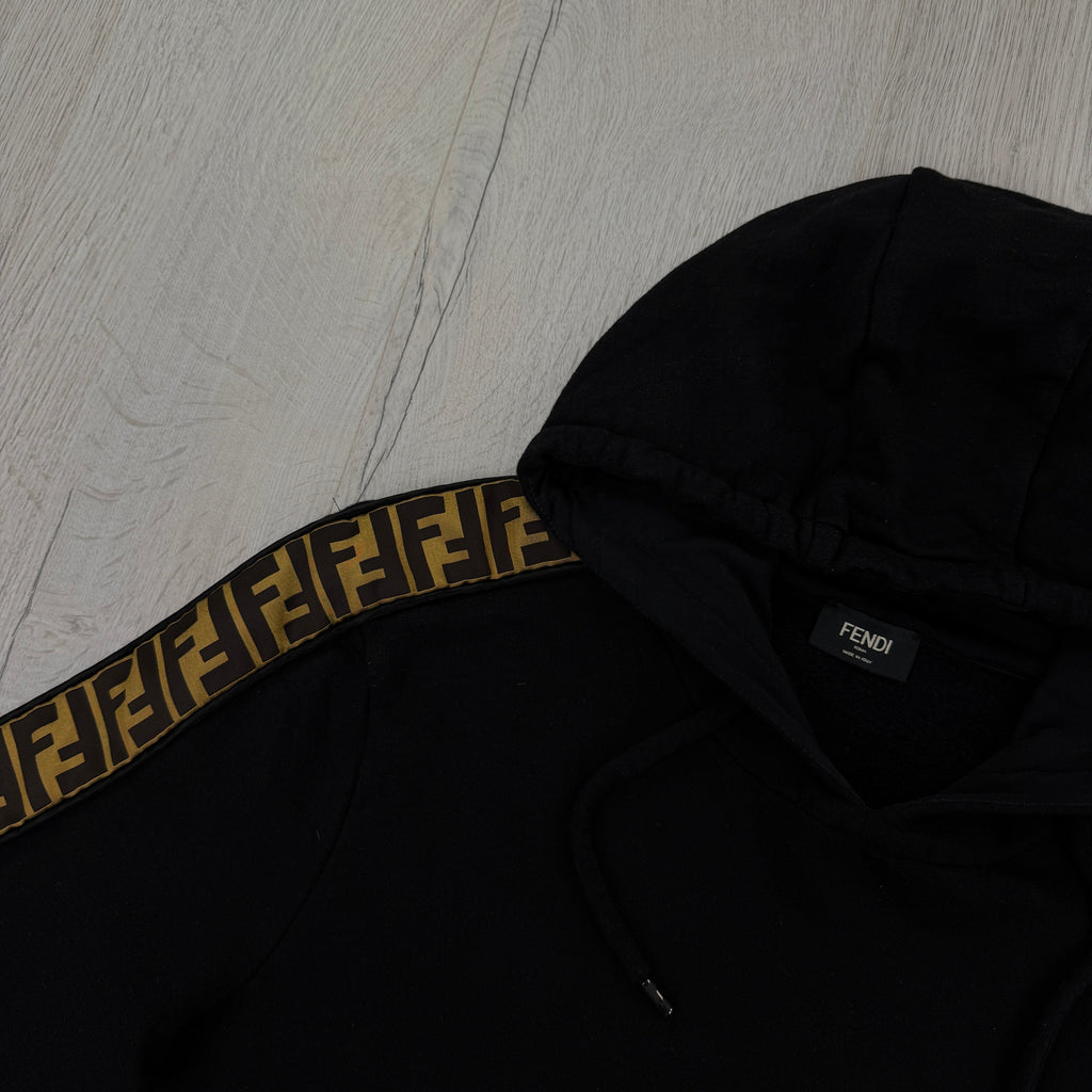 Fendi Men’s Black Pullover Hoodie FF Logo Down Sleeve - Large