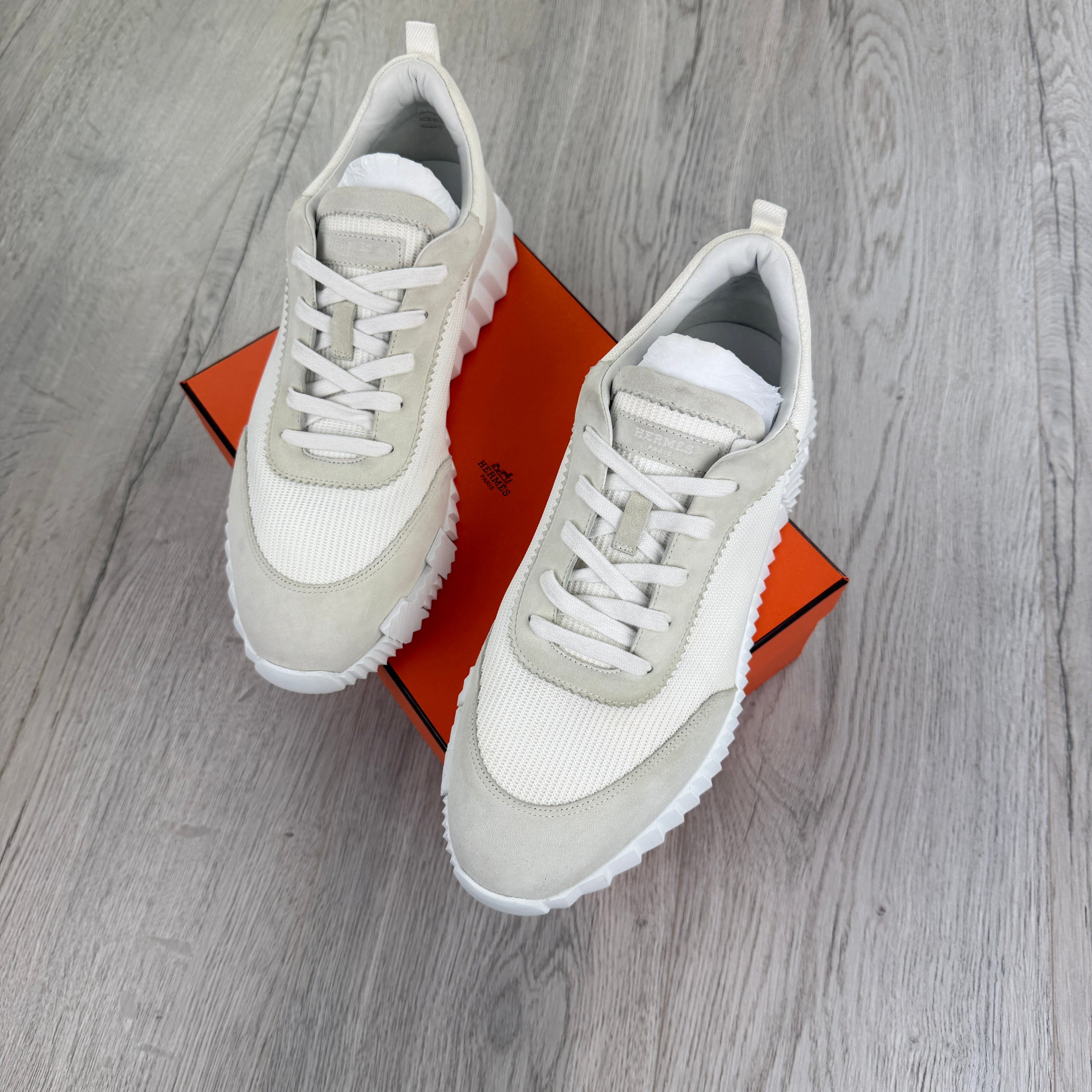 Hermes Men’s All White Bouncing Sneakers - 44 (Fit Uk 10)