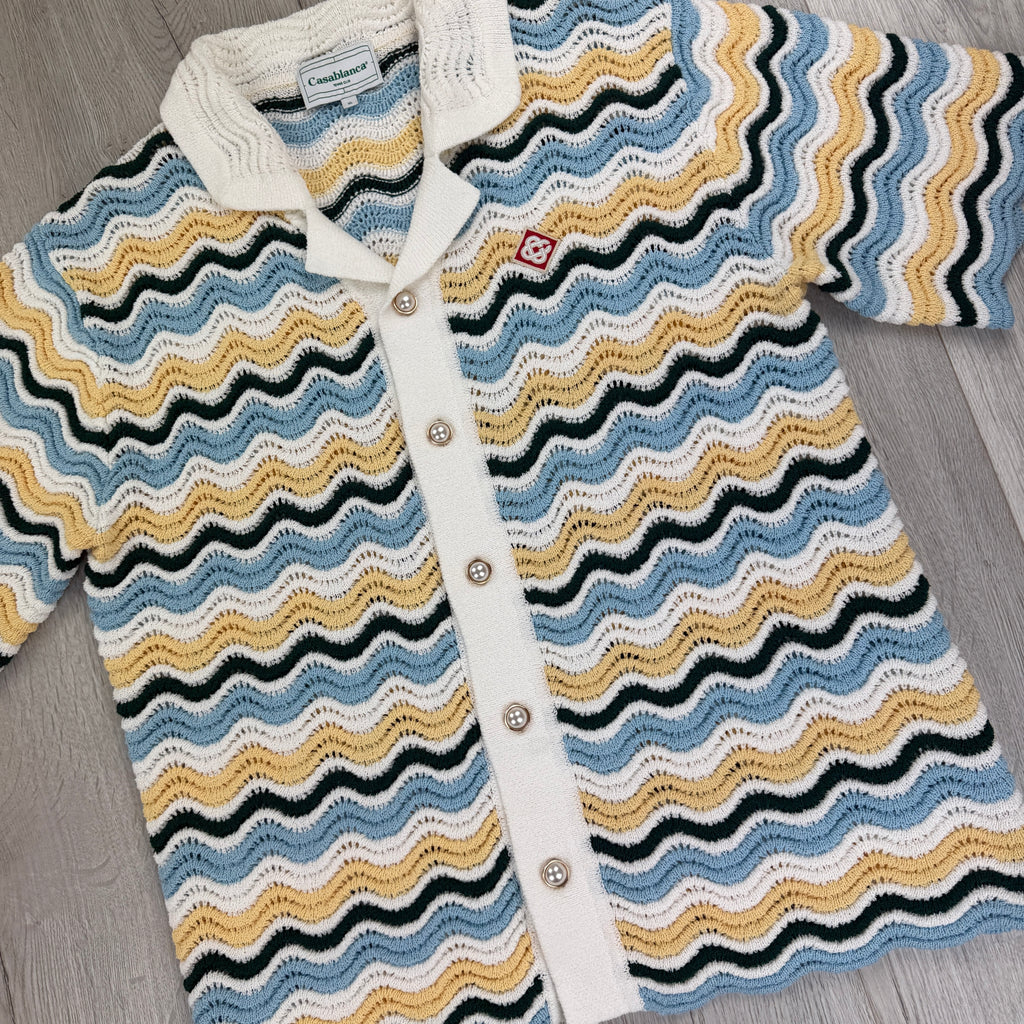 Casablanca Men’s Tennis Stripe Crochet Short Sleeve Shirt & Shorts Set - XL