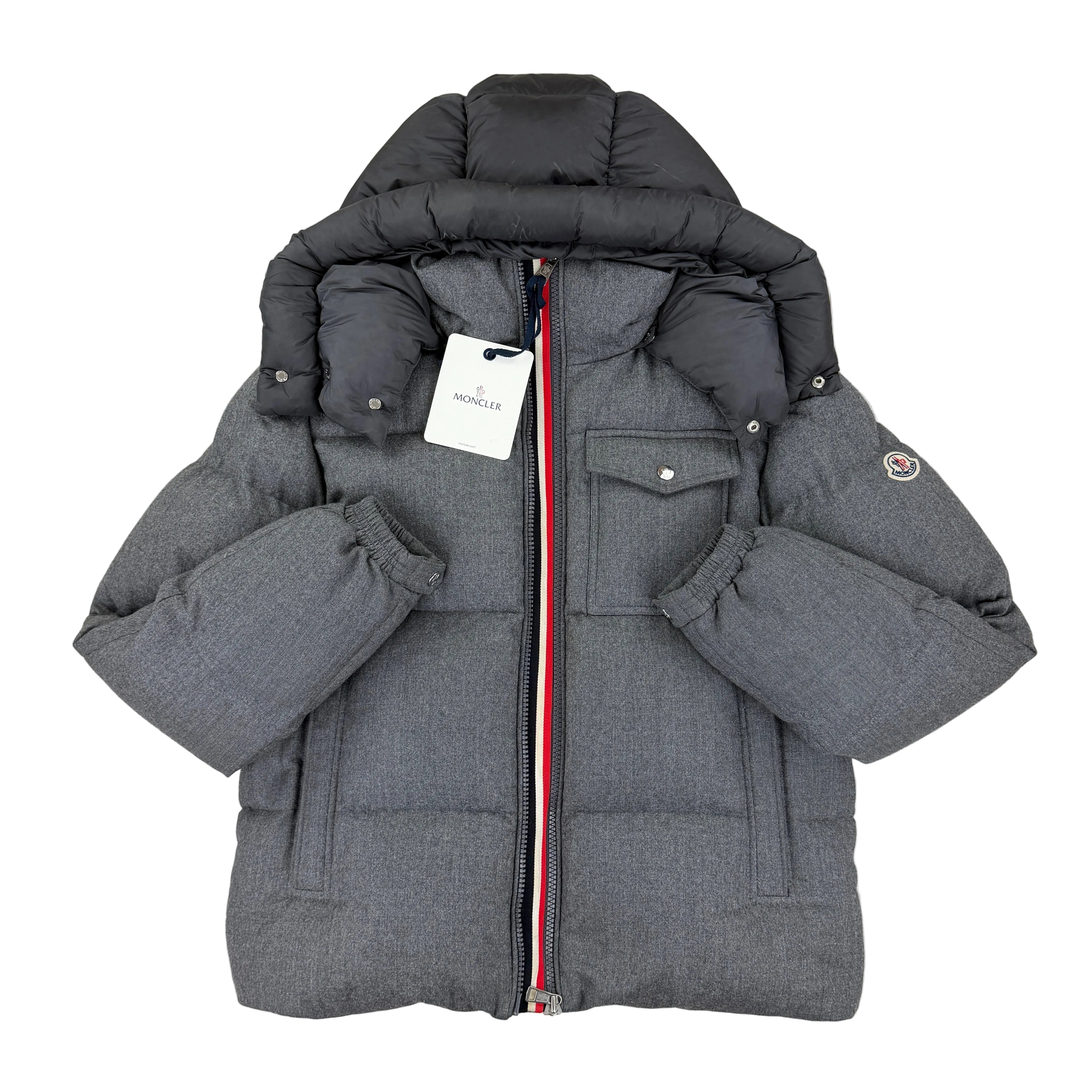 Moncler Men’s Grey Wool Montbeliard Hooded Short Down Jacket - Size 3