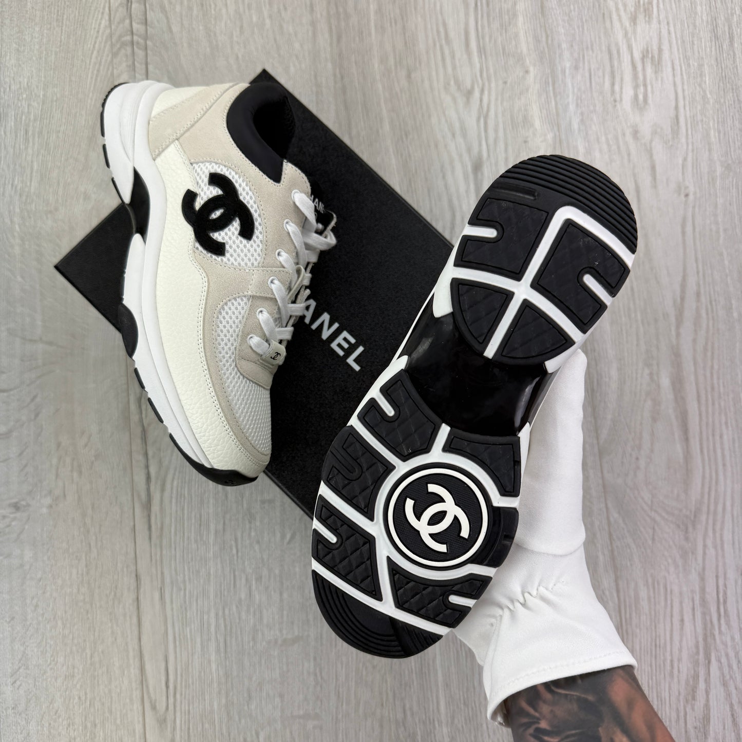 Chanel Women’s Low Top Beige / Black Suede Trainers