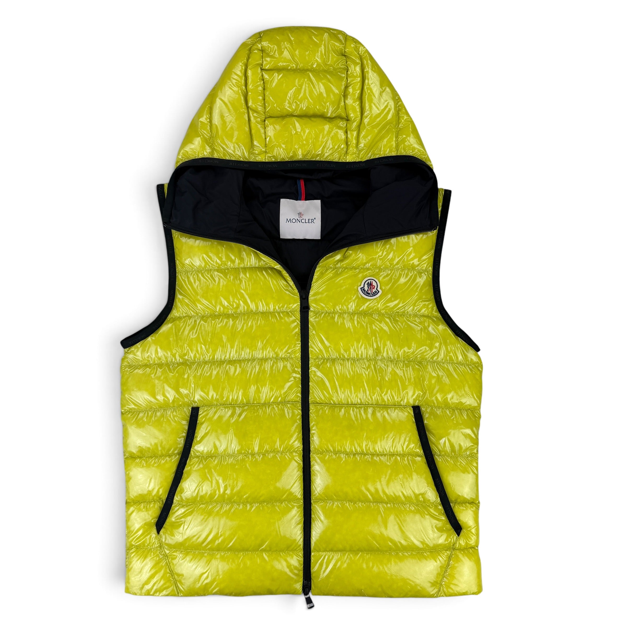Moncler Morellet Men’s Lime Green Lappe Hooded Gilet - Size 3