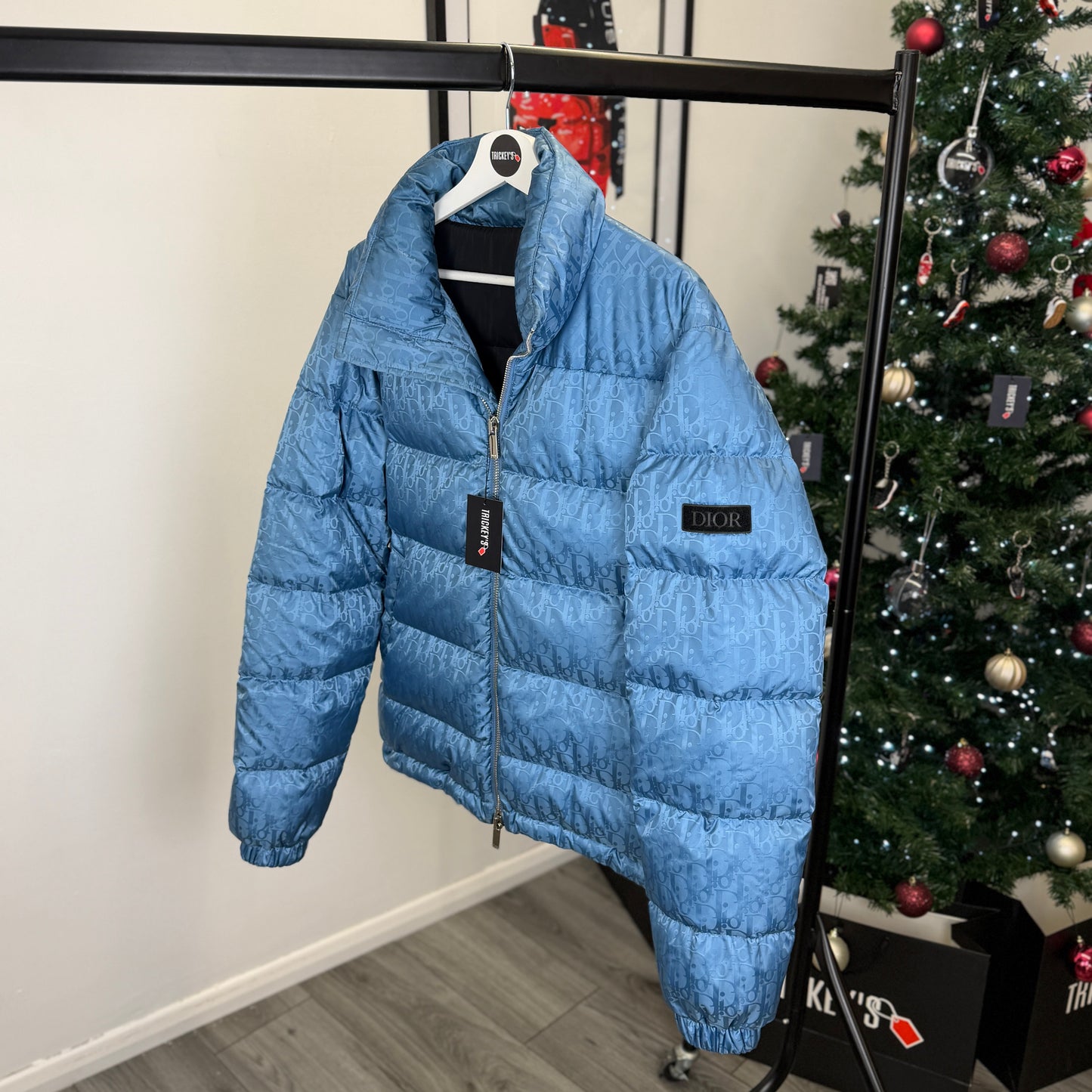 Dior Men’s Baby Blue Zip-up Oblique Down Jacket - 46