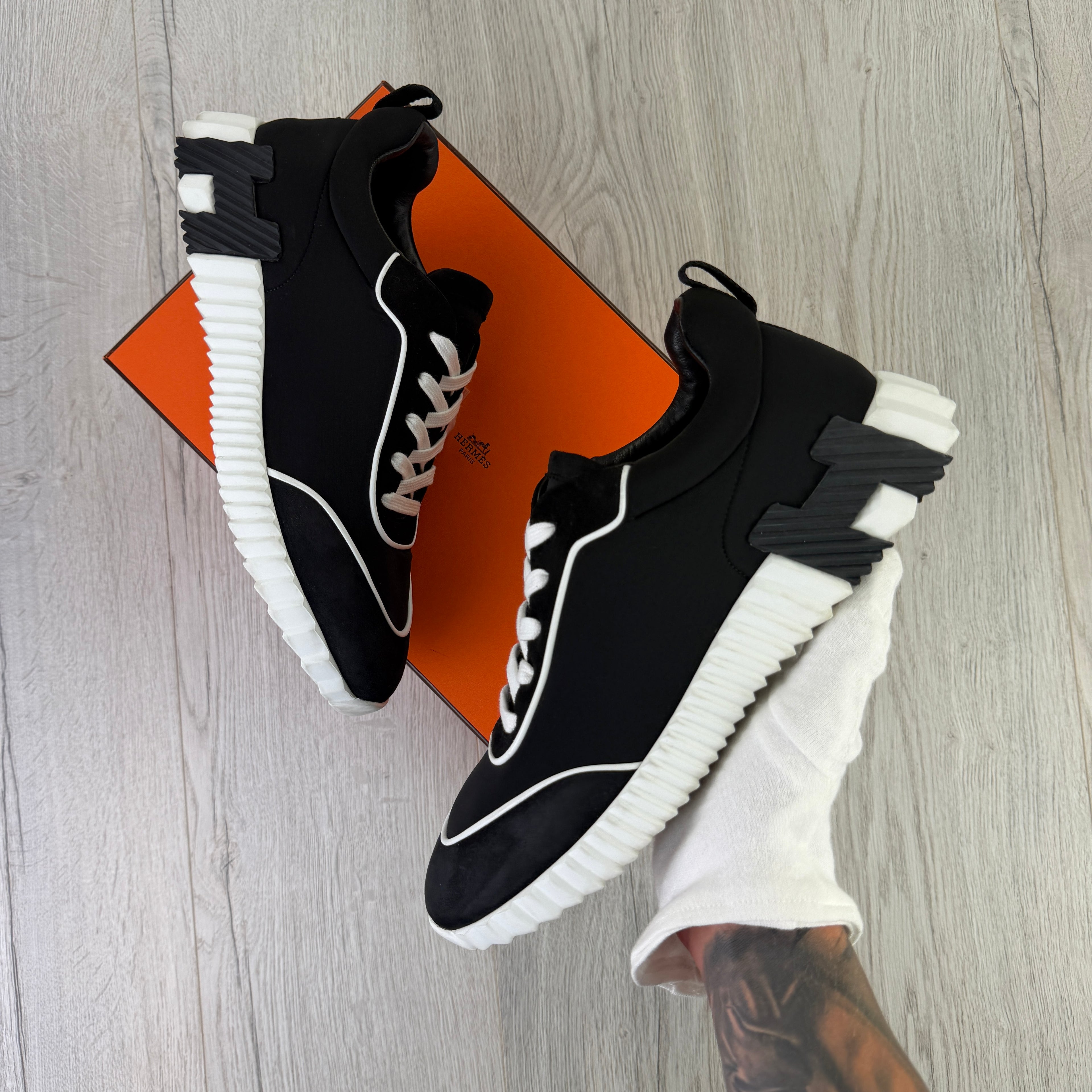 Hermes Men’s Black & White Bouncing Sneakers - 42 (Uk 8)