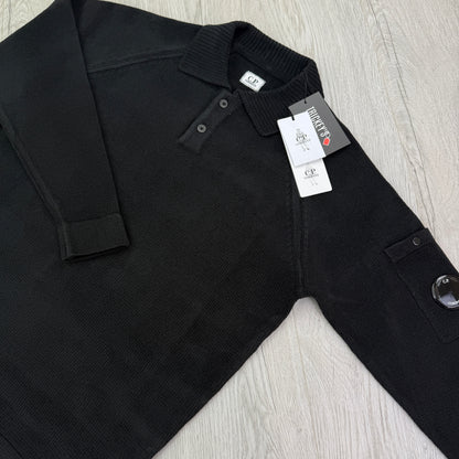 Cp Company Men’s Black Knitted 1/4 Button Up Sweatshirt