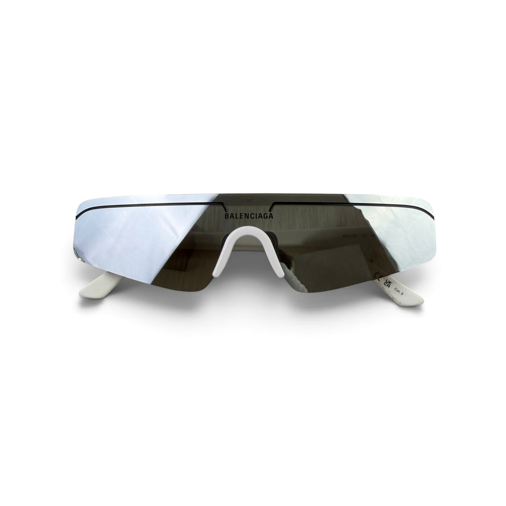 Balenciaga BB0003S-002 White Rectangular Unisex Sunglasses