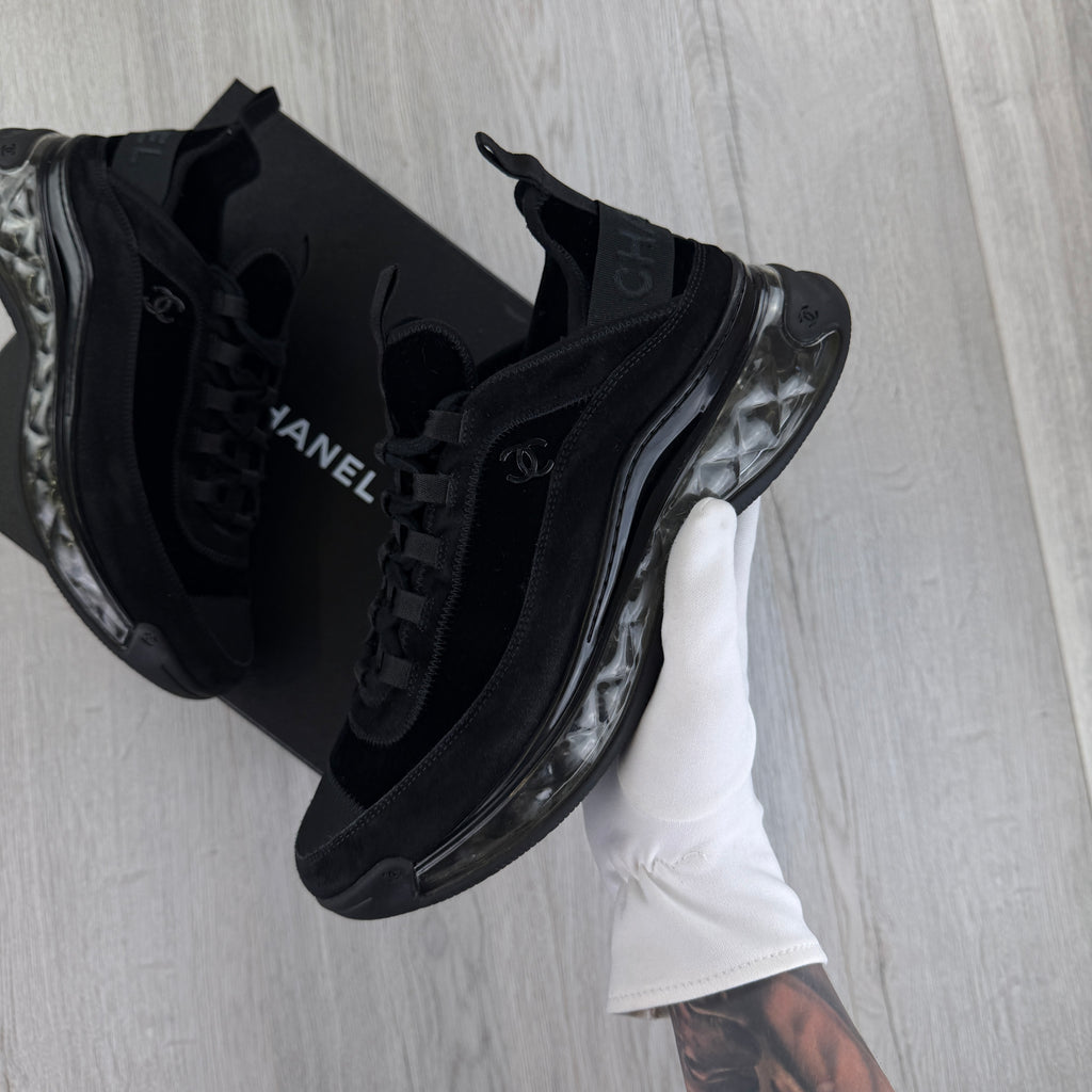 Chanel Men’s Triple Black Sock CC Runners - Uk 9