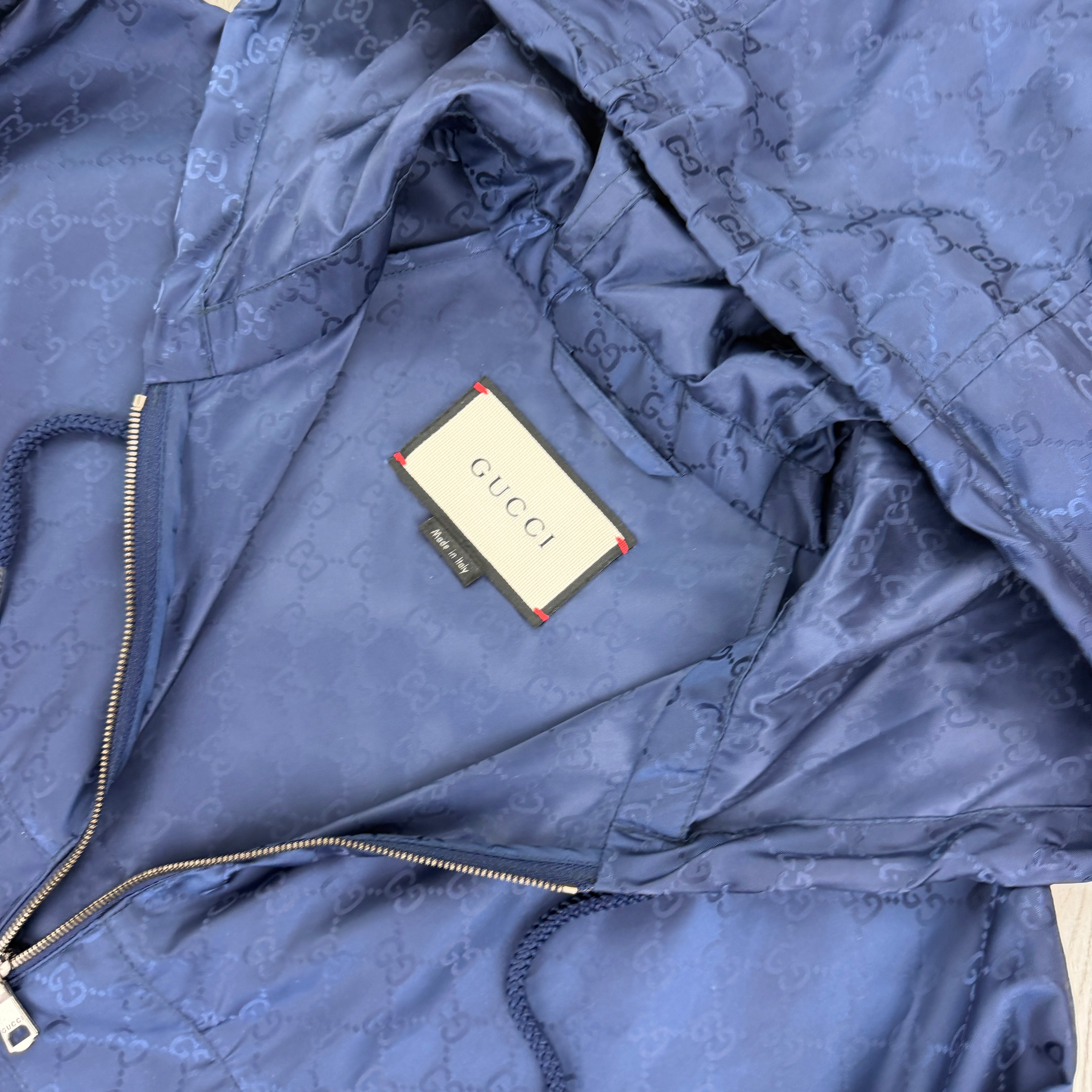 Gucci Men’s Navy Zip-up Monogrammed Windbreaker - 50 (Fit XL)