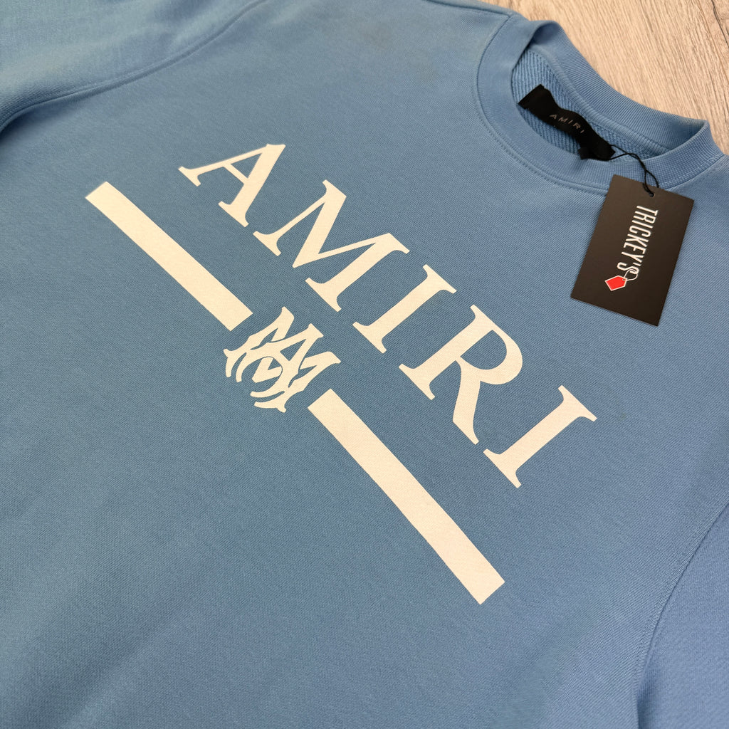 Amiri Men’s Blue Crewneck Jumper Bar Logo - Small