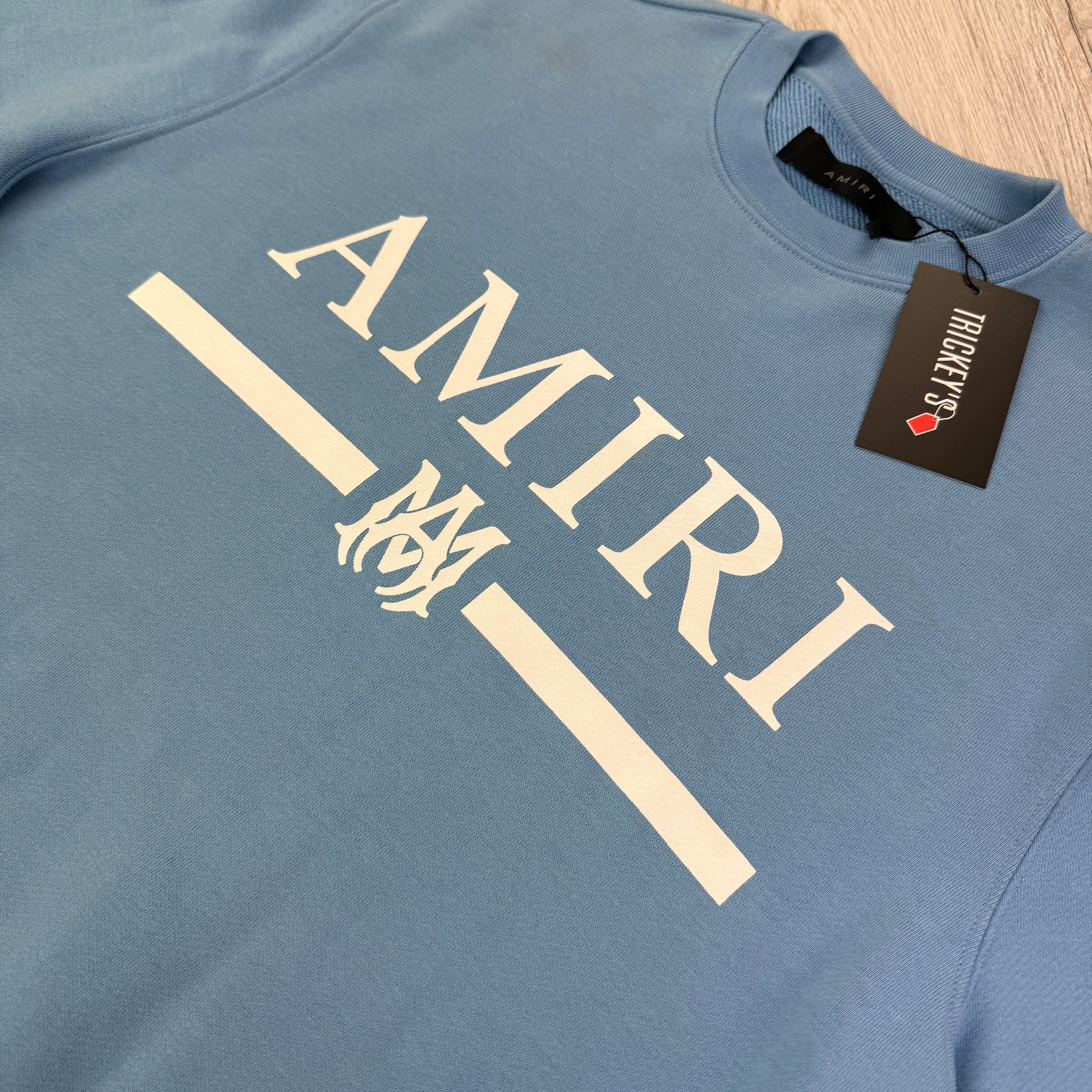Amiri Men’s Blue Crewneck Jumper Bar Logo - Small