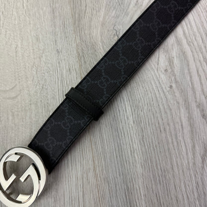 Gucci Men’s GG Supreme Black Belt With Silver Buckle - 90