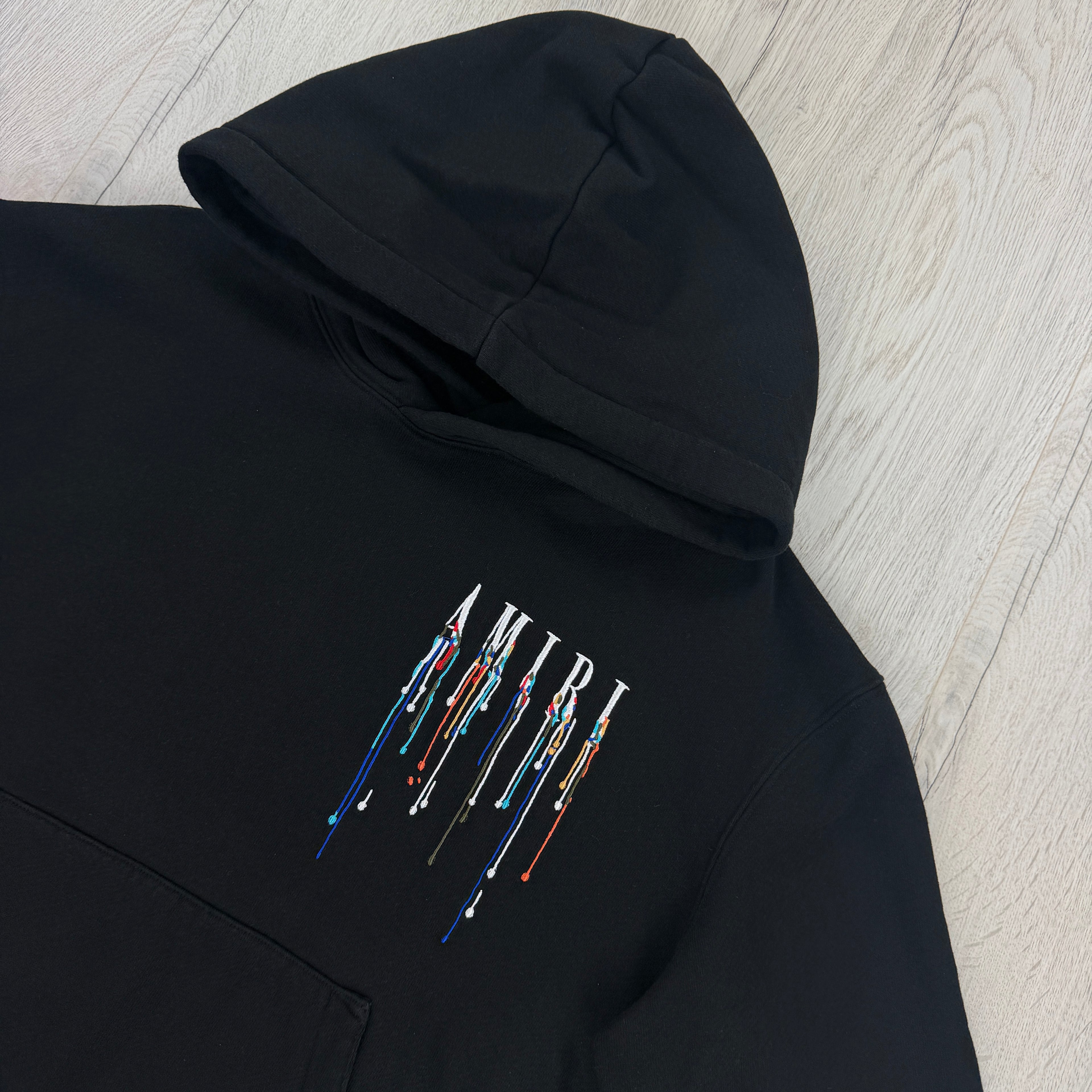 Amiri Men’s Black Paint Drip Logo Hoodie - Small