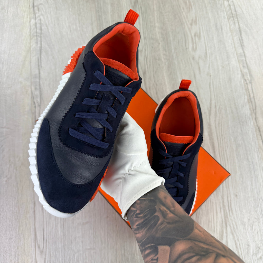 Hermes Men’s Navy & Orange Bouncing Sneakers - 42.5 (Fit Uk 8.5)
