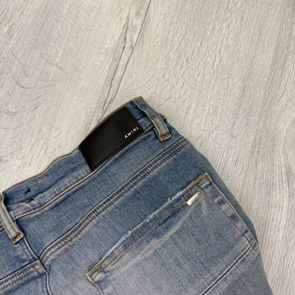 Amiri MX1 Men’s Blue Distressed Jeans With Purple Side Logo - Uk 32