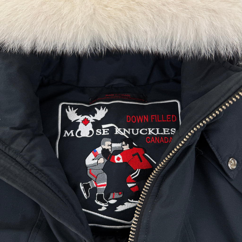 Moose Knuckles Men’s Dark Navy Ballistic Bomber Parker Jacket - Medium