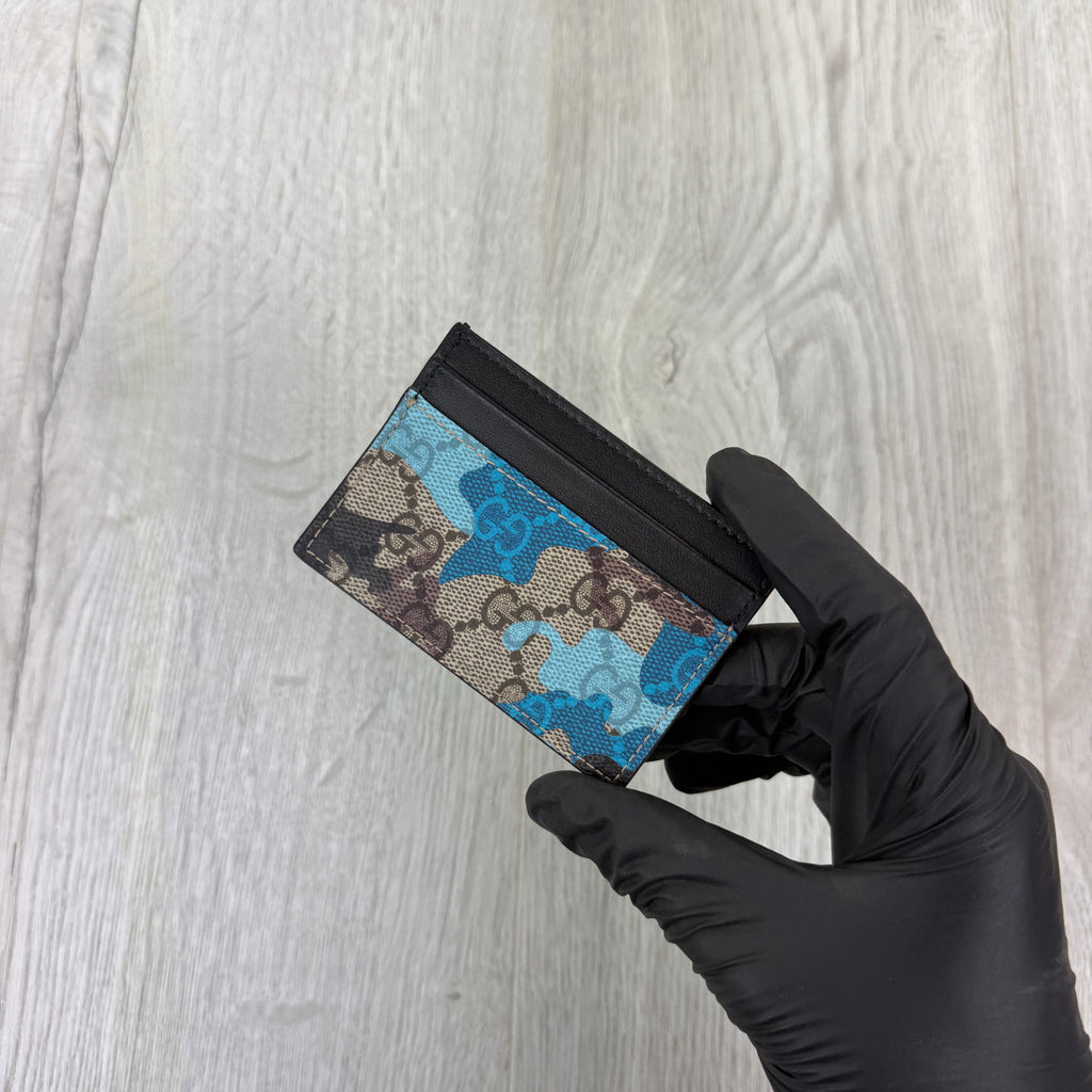 Gucci GG Blue Camo Canvas Card Holder
