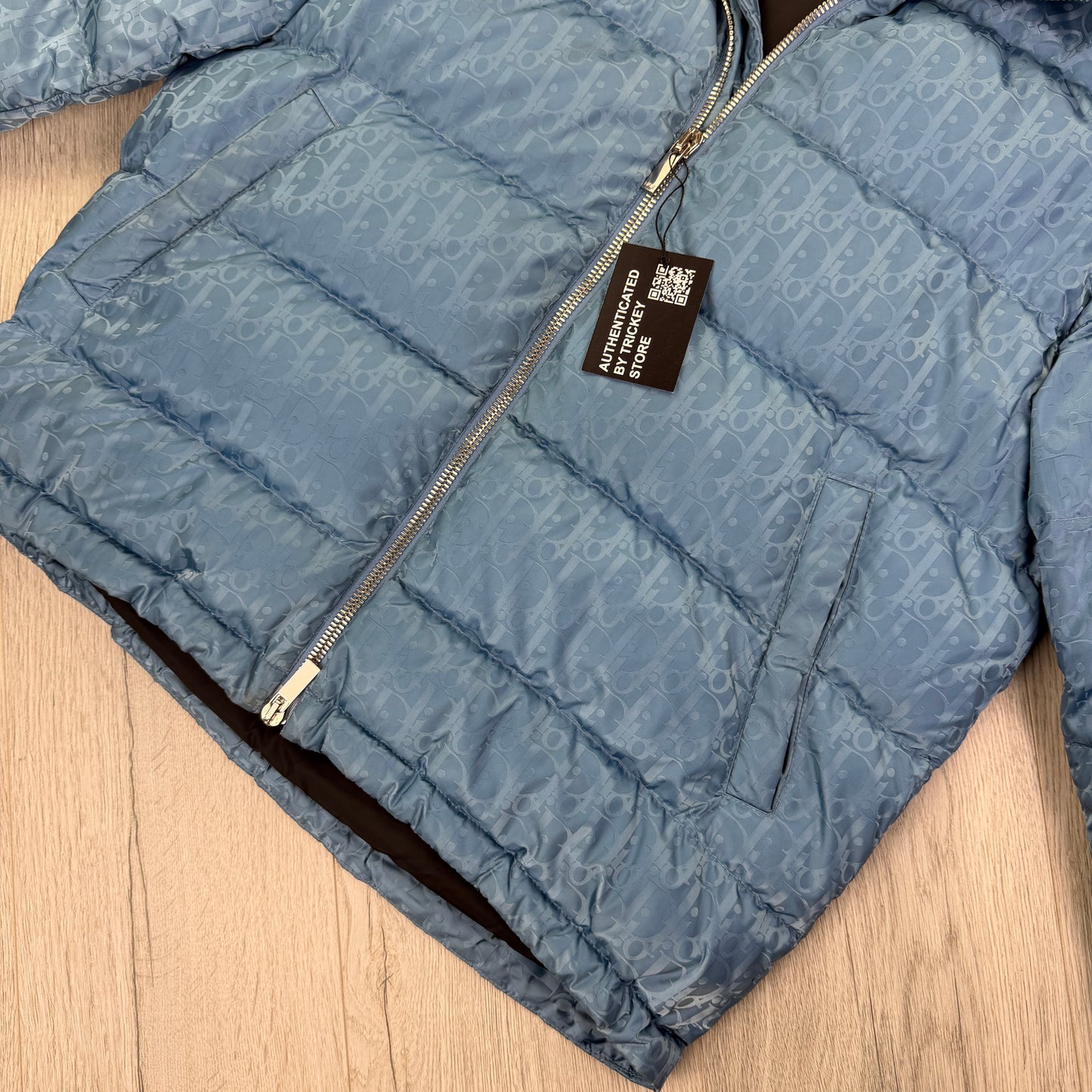 Dior Men’s Baby Blue Zip-up Oblique Down Jacket - 46
